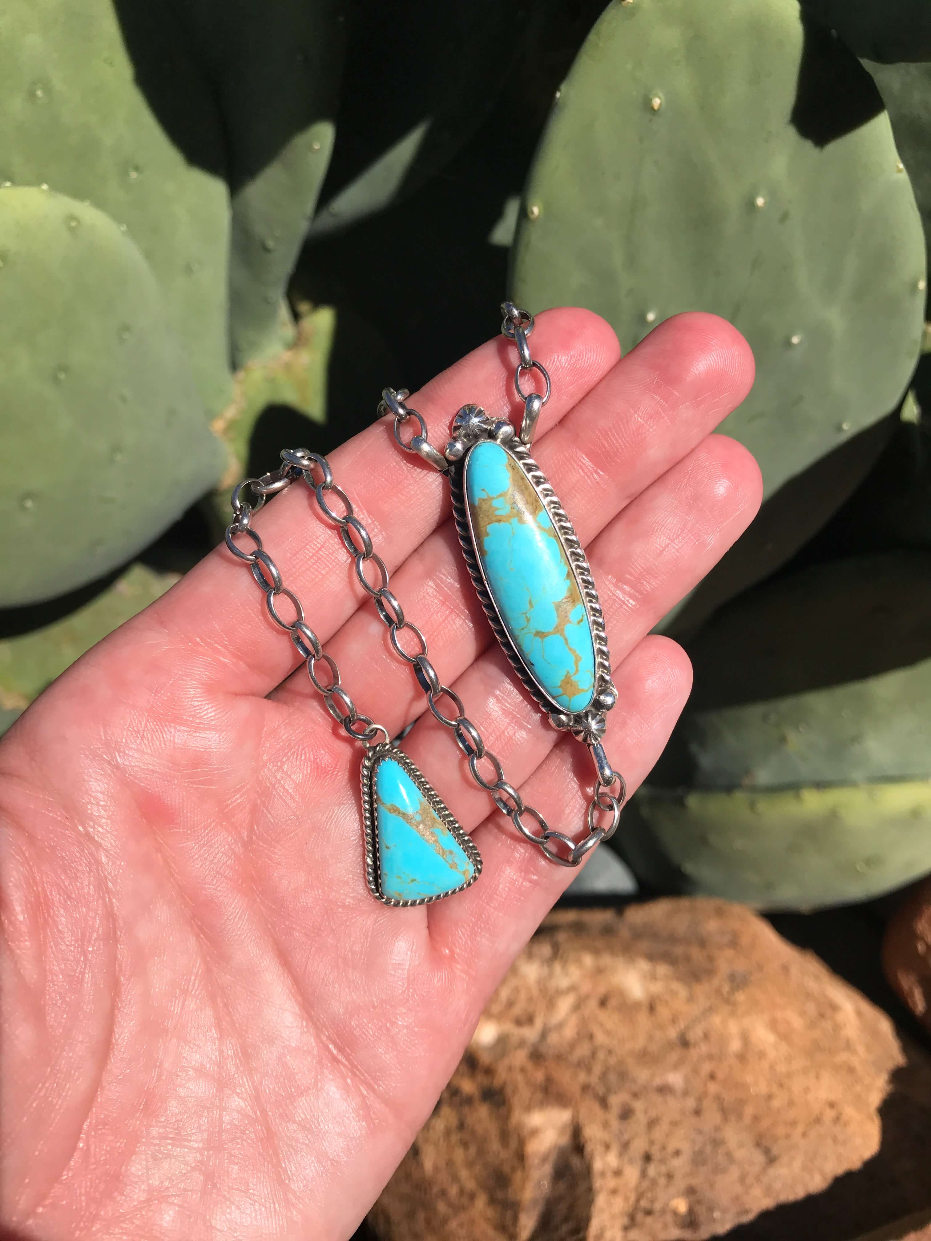 The Ace Lariat Necklace, 17-Necklaces-Calli Co., Turquoise and Silver Jewelry, Native American Handmade, Zuni Tribe, Navajo Tribe, Brock Texas