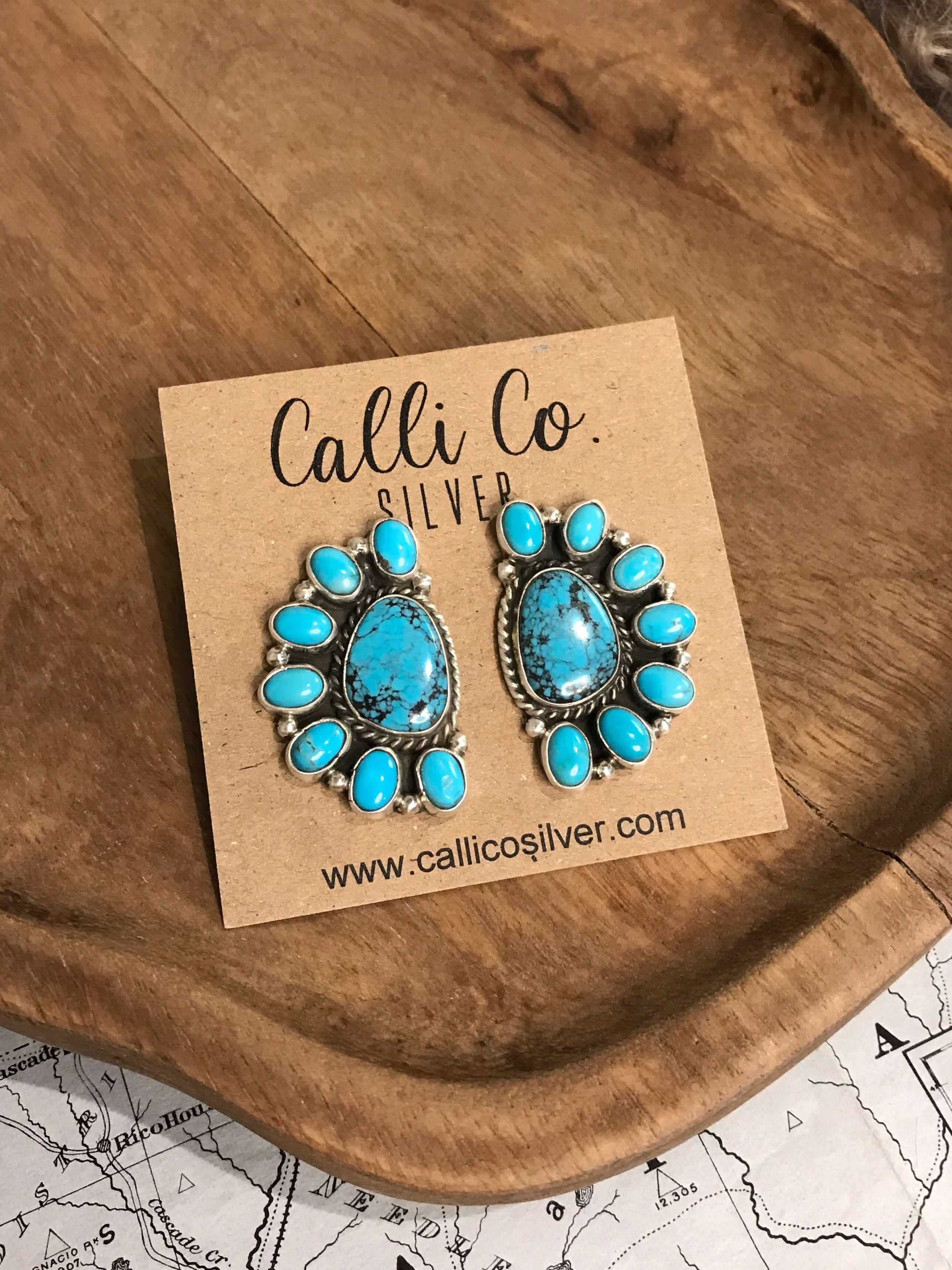 The Arena Cluster Earrings, 4-Earrings-Calli Co., Turquoise and Silver Jewelry, Native American Handmade, Zuni Tribe, Navajo Tribe, Brock Texas