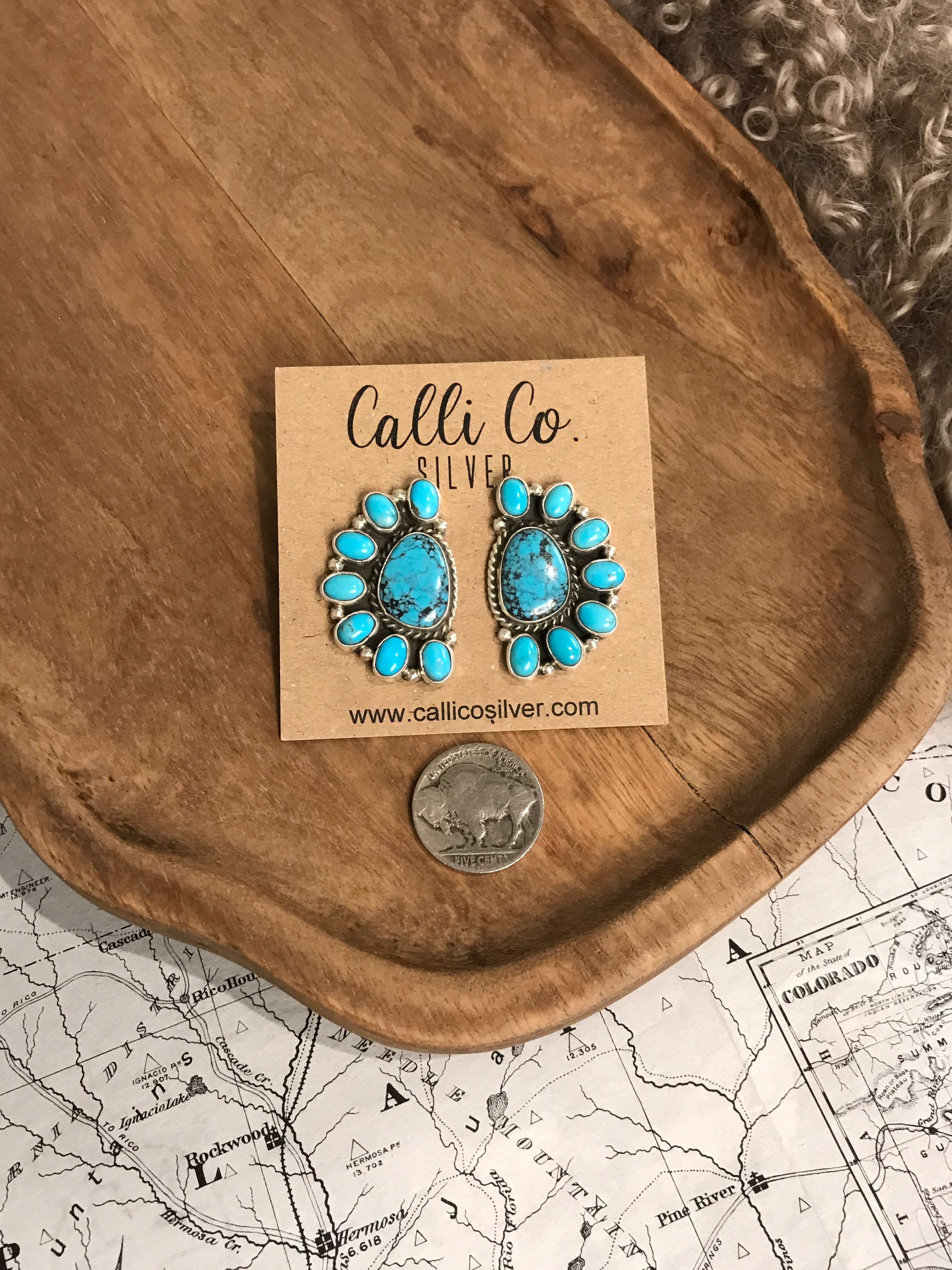 The Arena Cluster Earrings, 4-Earrings-Calli Co., Turquoise and Silver Jewelry, Native American Handmade, Zuni Tribe, Navajo Tribe, Brock Texas