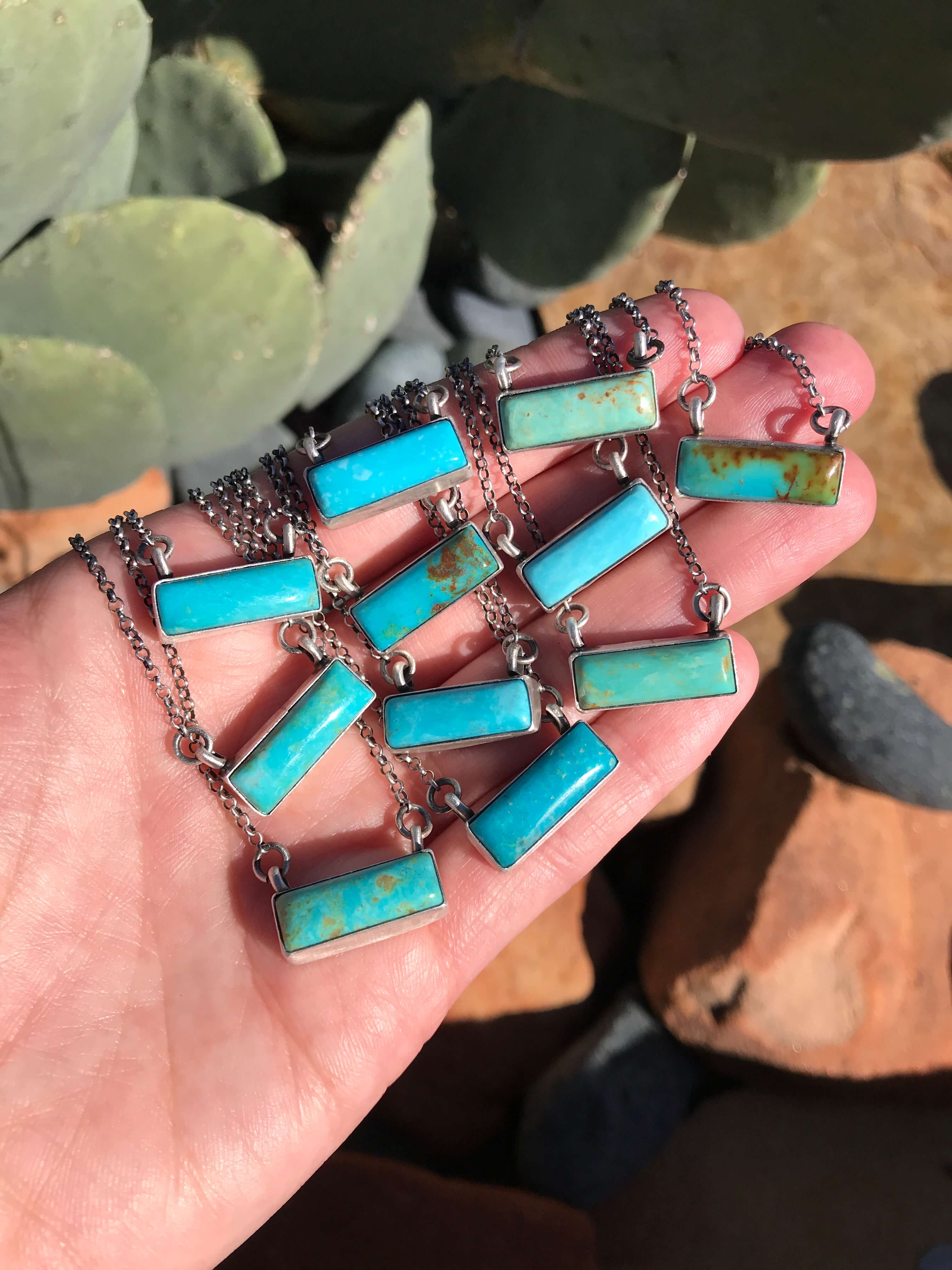 The Petite Turquoise Bar Necklaces-Necklaces-Calli Co., Turquoise and Silver Jewelry, Native American Handmade, Zuni Tribe, Navajo Tribe, Brock Texas