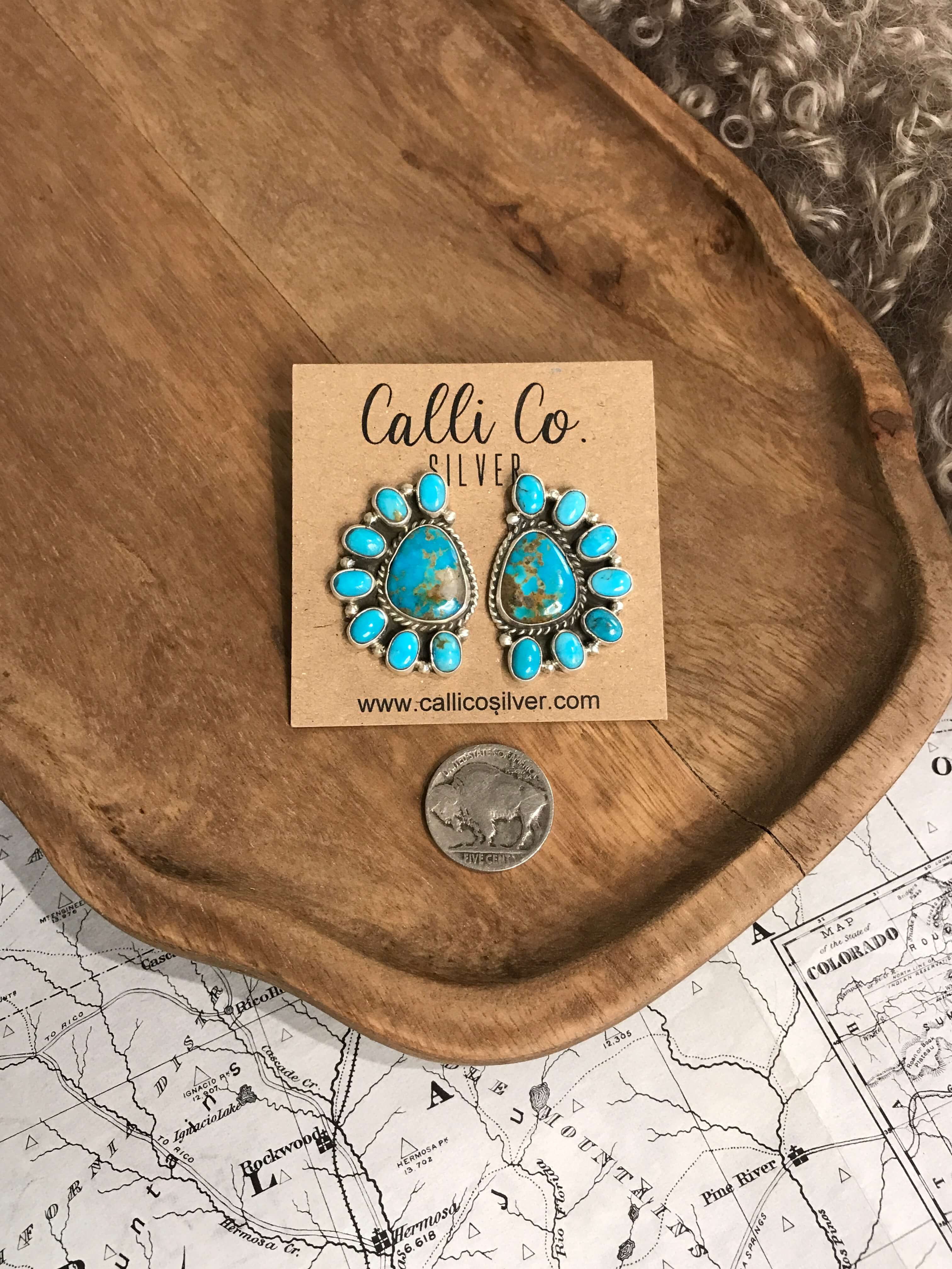 The Arena Cluster Earrings, 7-Earrings-Calli Co., Turquoise and Silver Jewelry, Native American Handmade, Zuni Tribe, Navajo Tribe, Brock Texas