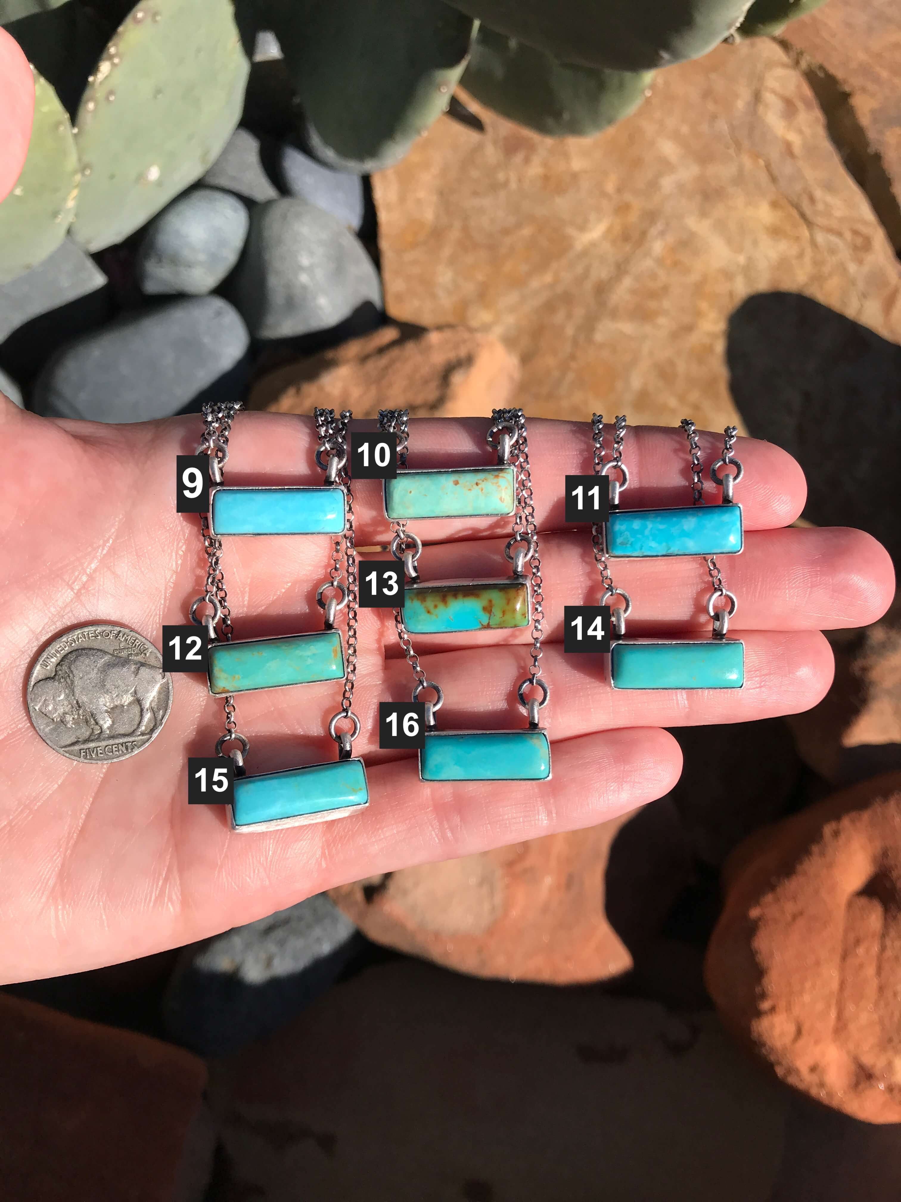 The Petite Turquoise Bar Necklaces-Necklaces-Calli Co., Turquoise and Silver Jewelry, Native American Handmade, Zuni Tribe, Navajo Tribe, Brock Texas