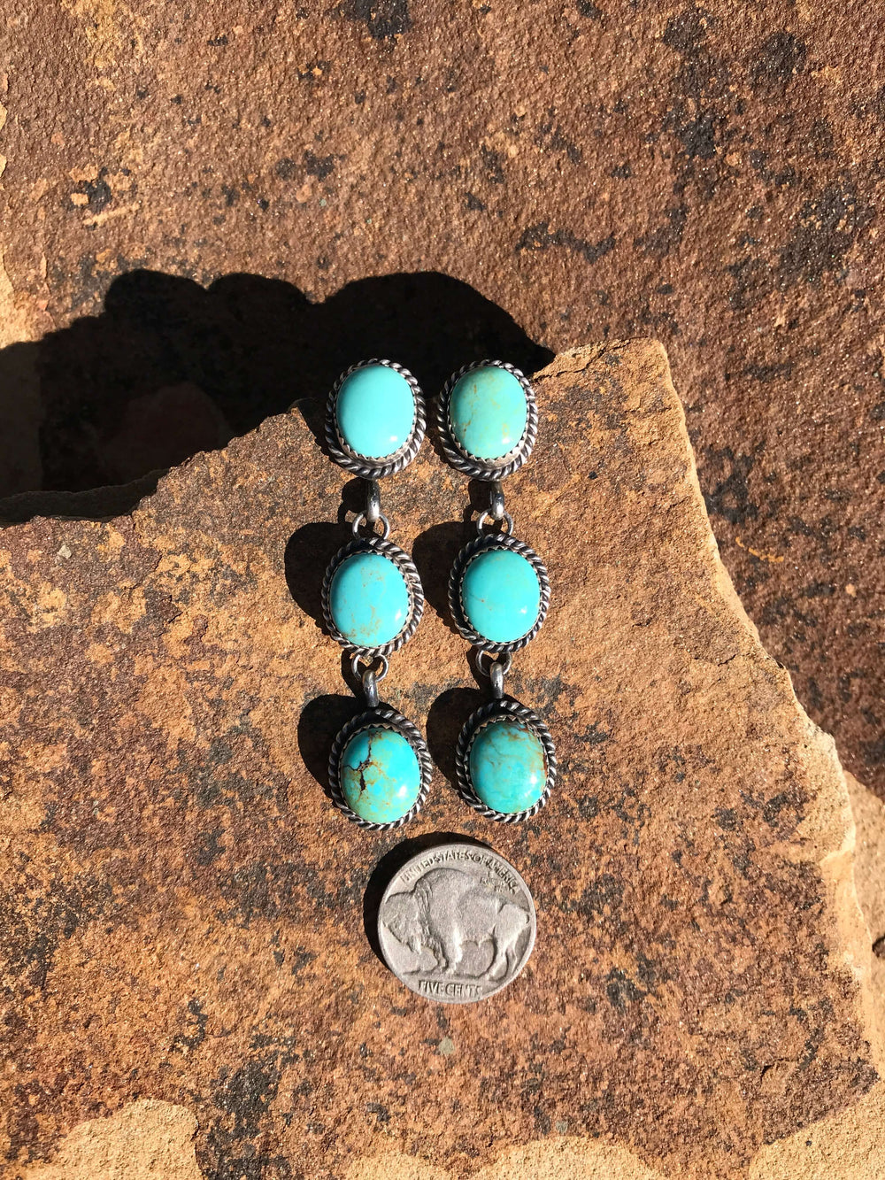 The Osceola Turquoise Earrings, 4-Earrings-Calli Co., Turquoise and Silver Jewelry, Native American Handmade, Zuni Tribe, Navajo Tribe, Brock Texas