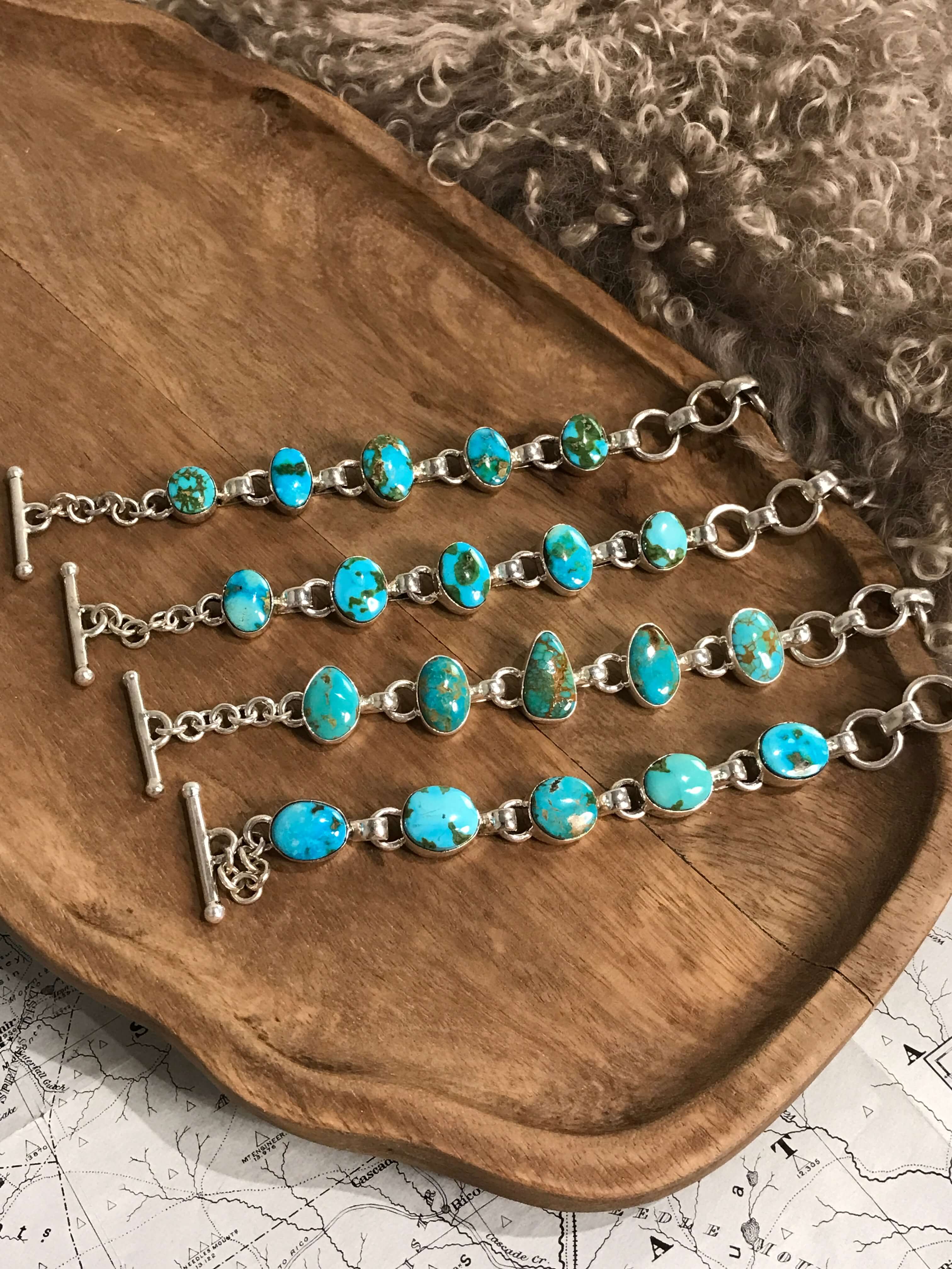 The Brookside 5 Stone Link Bracelets-Bracelets & Cuffs-Calli Co., Turquoise and Silver Jewelry, Native American Handmade, Zuni Tribe, Navajo Tribe, Brock Texas