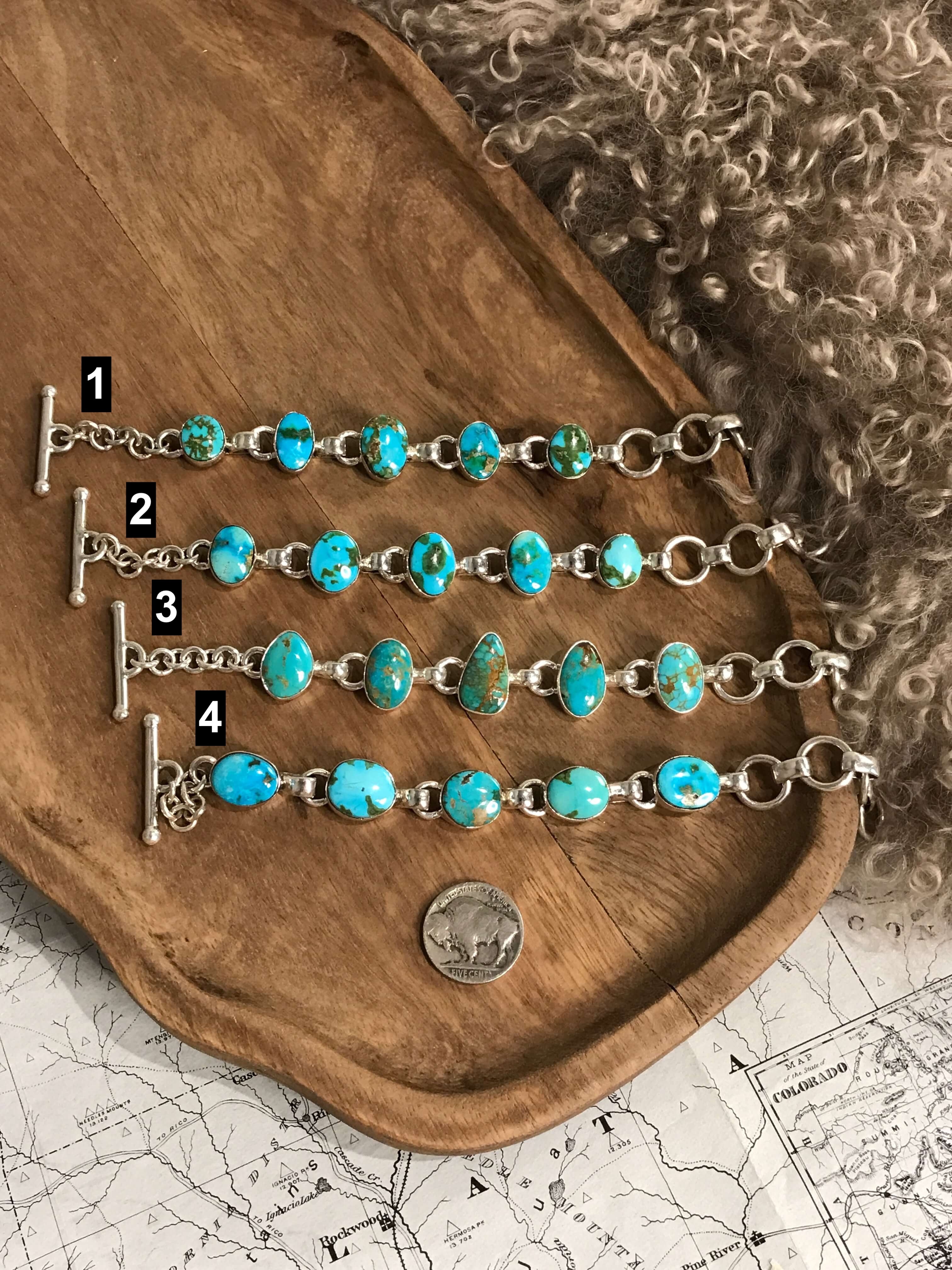 The Brookside 5 Stone Link Bracelets-Bracelets & Cuffs-Calli Co., Turquoise and Silver Jewelry, Native American Handmade, Zuni Tribe, Navajo Tribe, Brock Texas