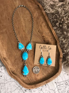 The Flagstaff Turquoise Lariat Necklace Set-Necklaces-Calli Co., Turquoise and Silver Jewelry, Native American Handmade, Zuni Tribe, Navajo Tribe, Brock Texas