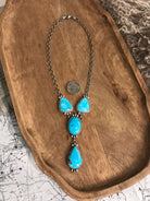 The Flagstaff Turquoise Lariat Necklace Set-Necklaces-Calli Co., Turquoise and Silver Jewelry, Native American Handmade, Zuni Tribe, Navajo Tribe, Brock Texas