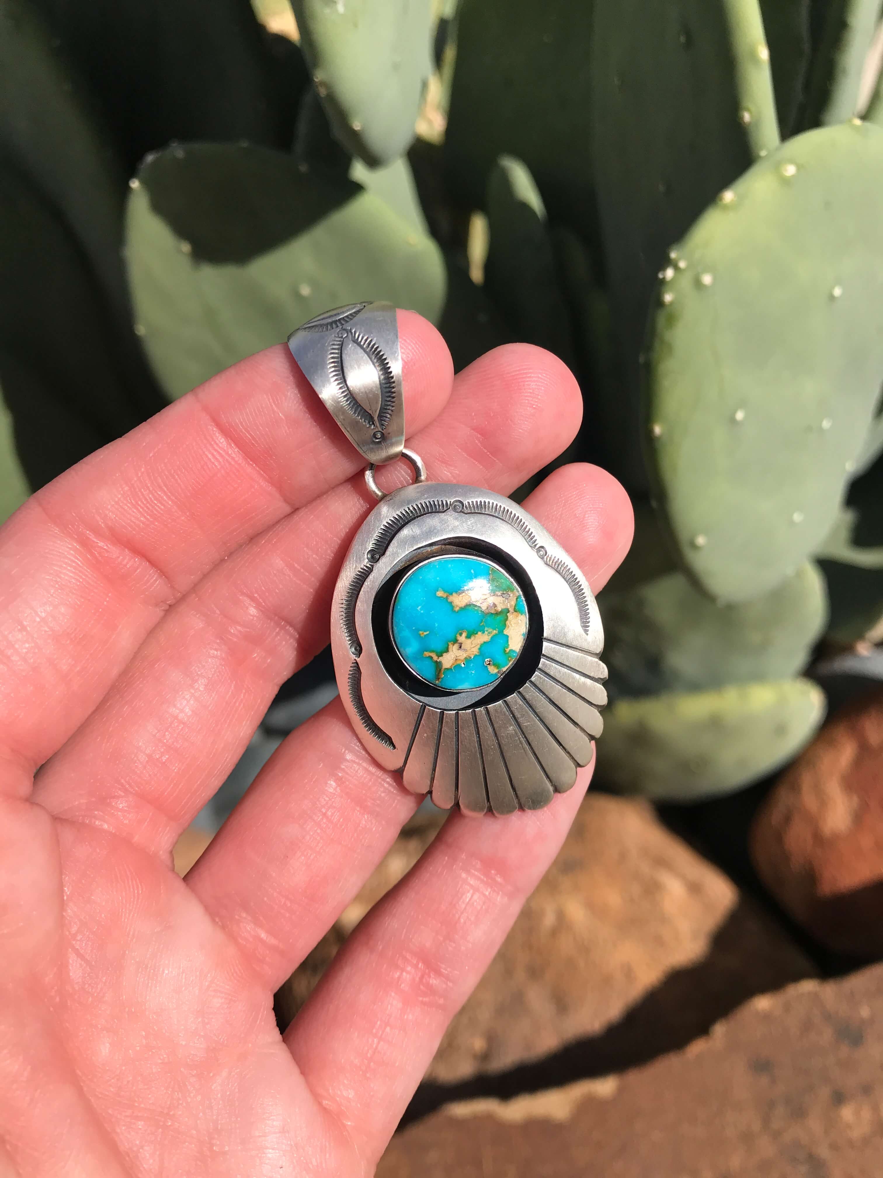 The Theba Sonoran Gold Pendant-Pendants-Calli Co., Turquoise and Silver Jewelry, Native American Handmade, Zuni Tribe, Navajo Tribe, Brock Texas