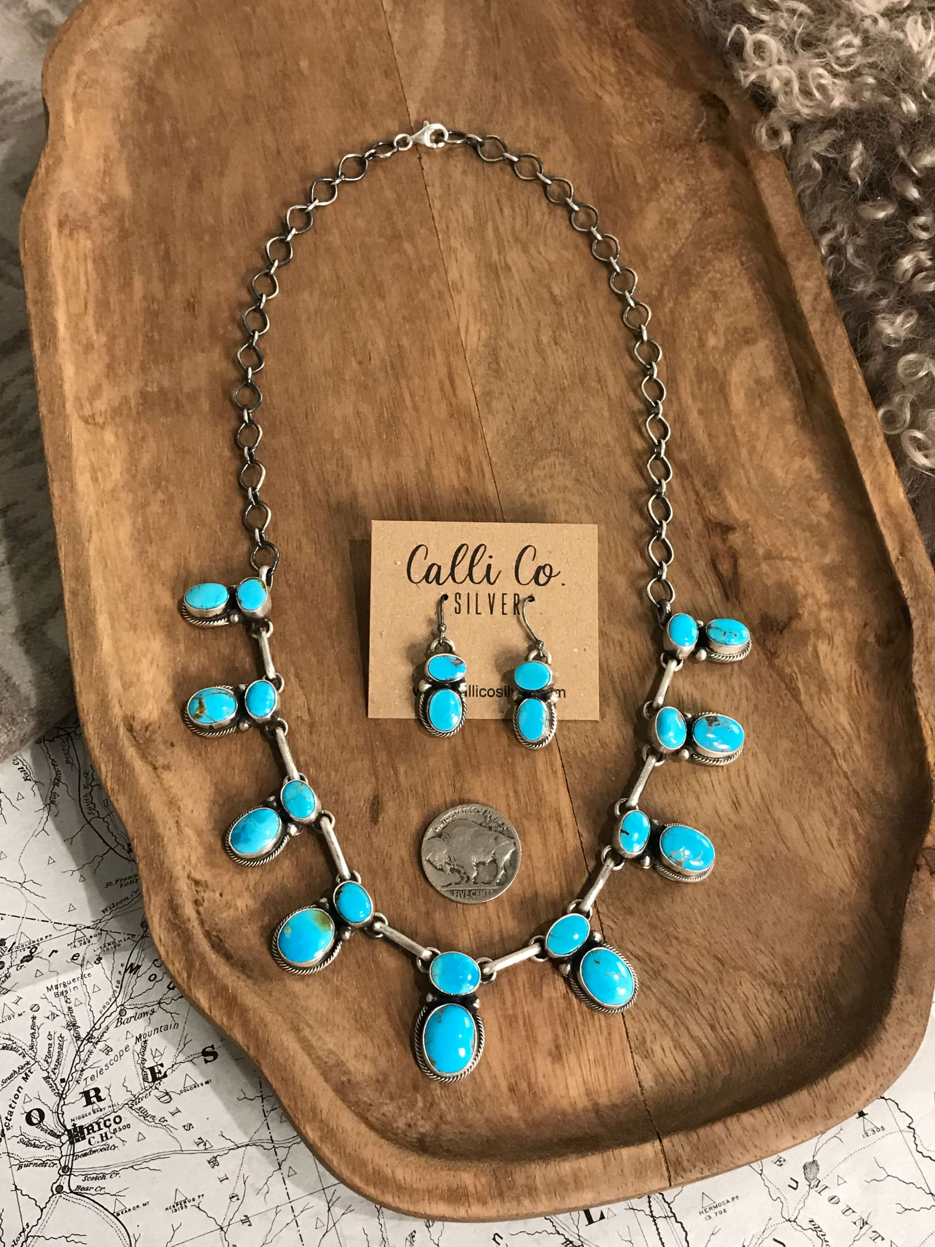The Elliot Turquoise Statement Necklace Set-Necklaces-Calli Co., Turquoise and Silver Jewelry, Native American Handmade, Zuni Tribe, Navajo Tribe, Brock Texas