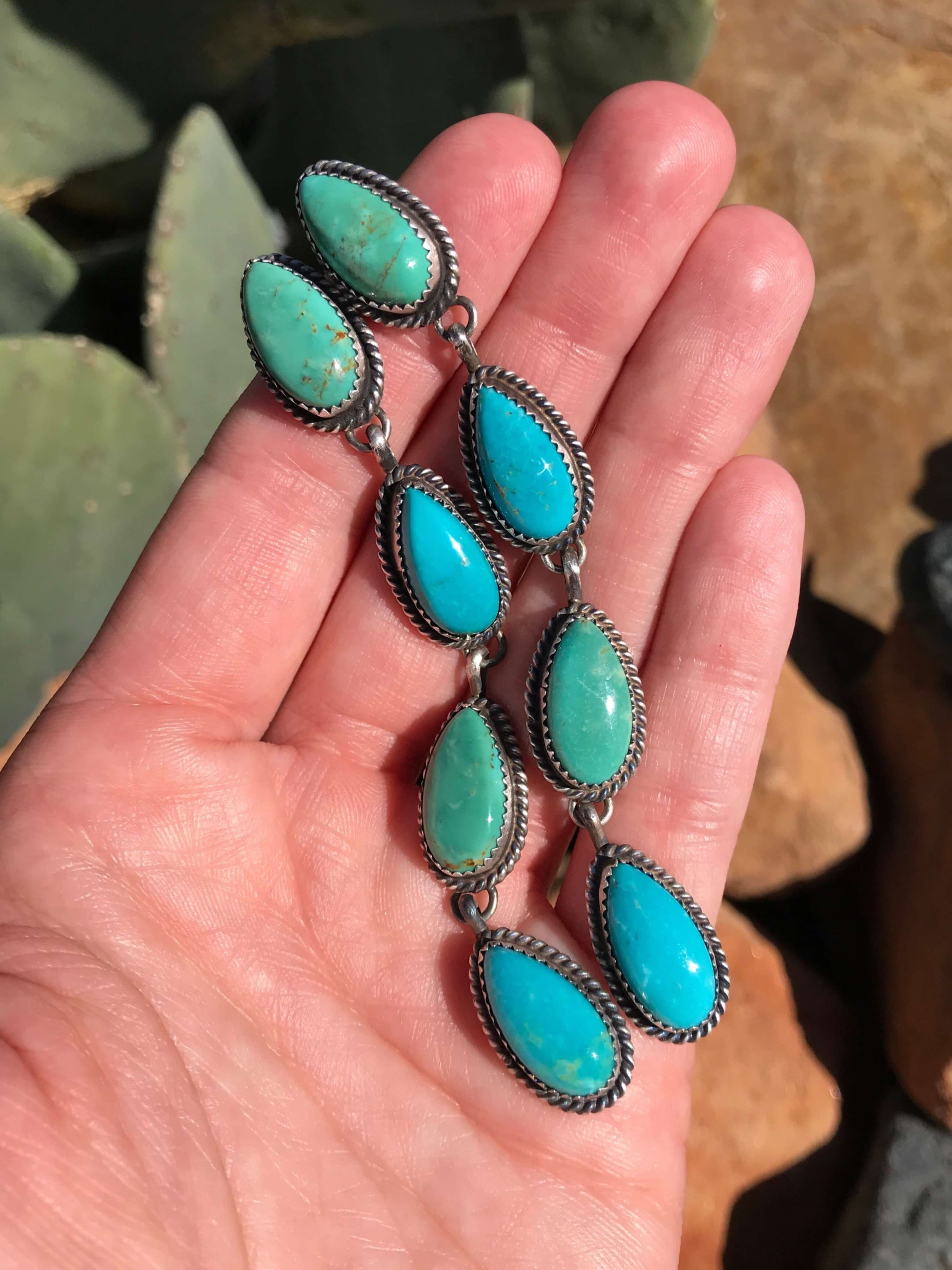 The 4 Stone Drop Earrings, 1-Earrings-Calli Co., Turquoise and Silver Jewelry, Native American Handmade, Zuni Tribe, Navajo Tribe, Brock Texas