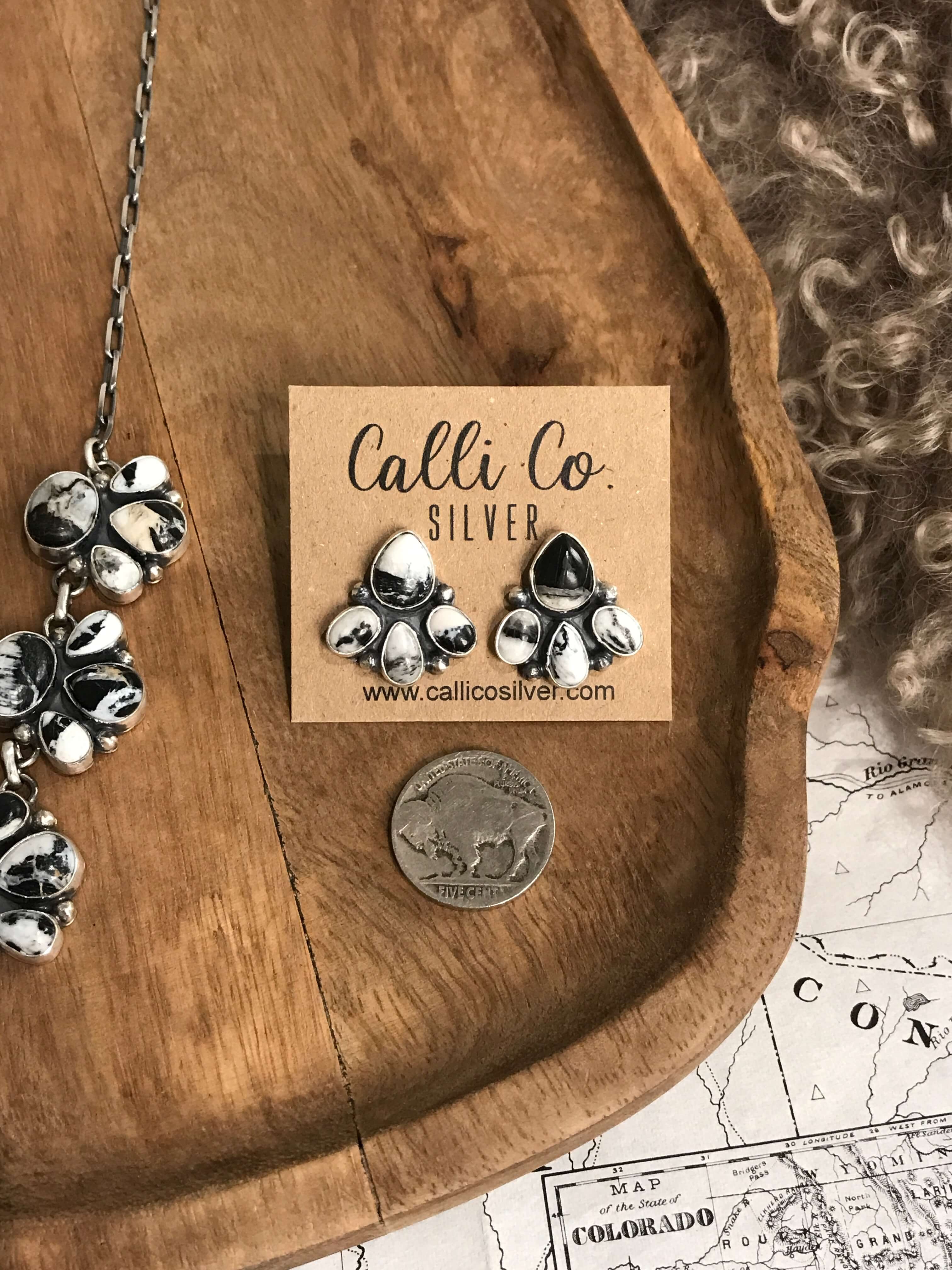 The Piamonte Statement Necklace Set-Necklaces-Calli Co., Turquoise and Silver Jewelry, Native American Handmade, Zuni Tribe, Navajo Tribe, Brock Texas