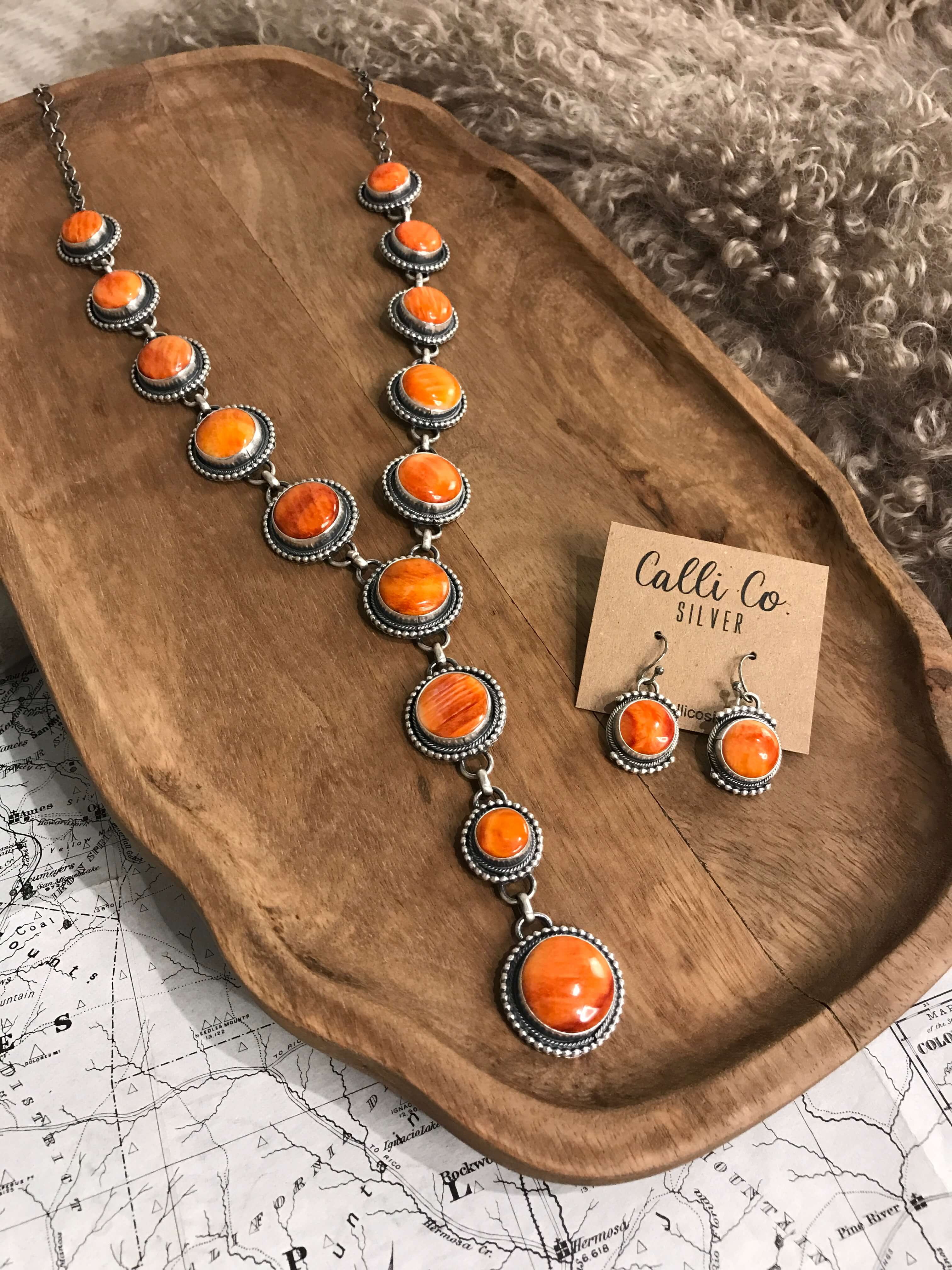 The Brighton Lariat Necklace Set-Necklaces-Calli Co., Turquoise and Silver Jewelry, Native American Handmade, Zuni Tribe, Navajo Tribe, Brock Texas