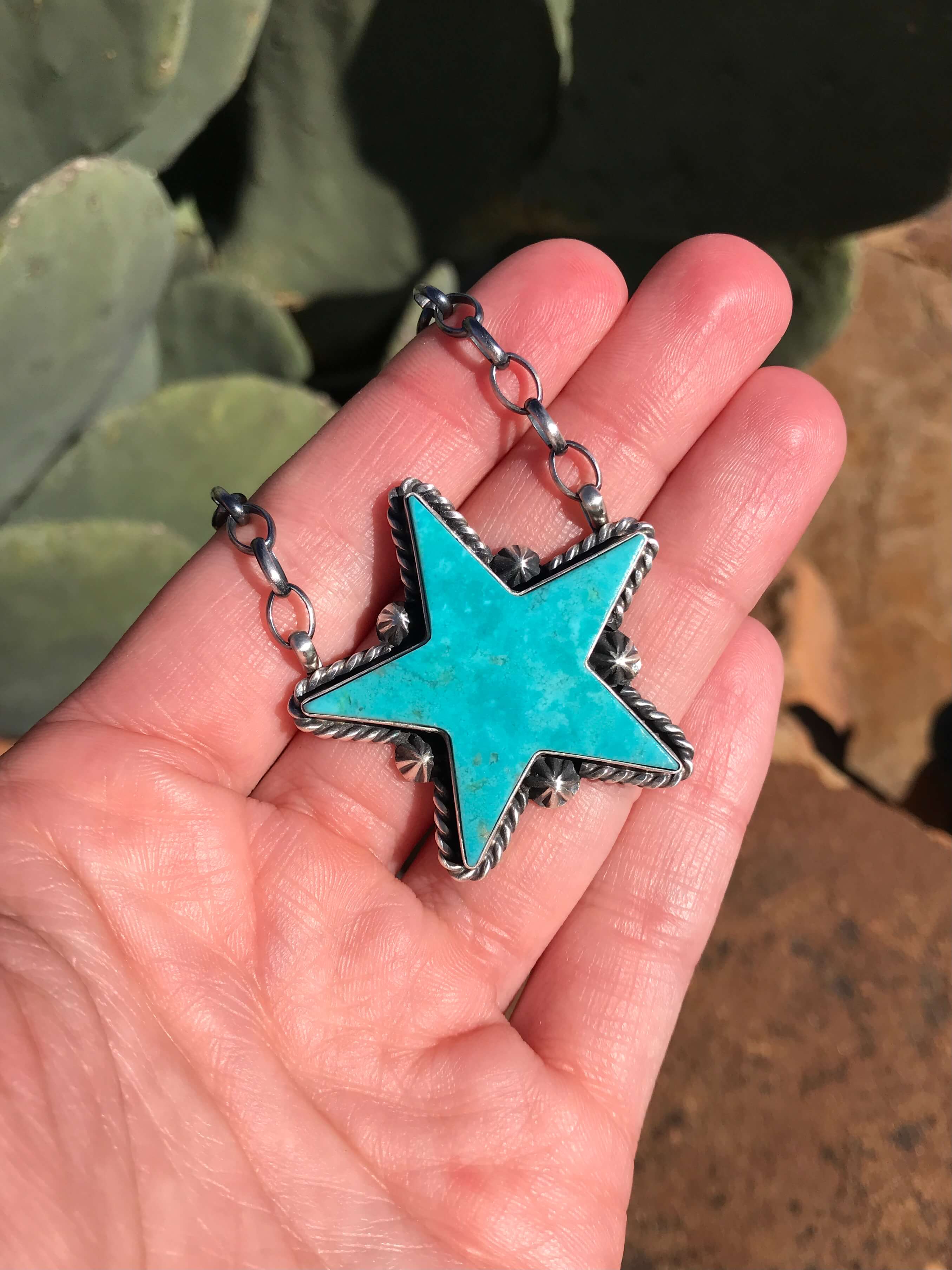 The Turquoise Star Necklace, 9-Necklaces-Calli Co., Turquoise and Silver Jewelry, Native American Handmade, Zuni Tribe, Navajo Tribe, Brock Texas