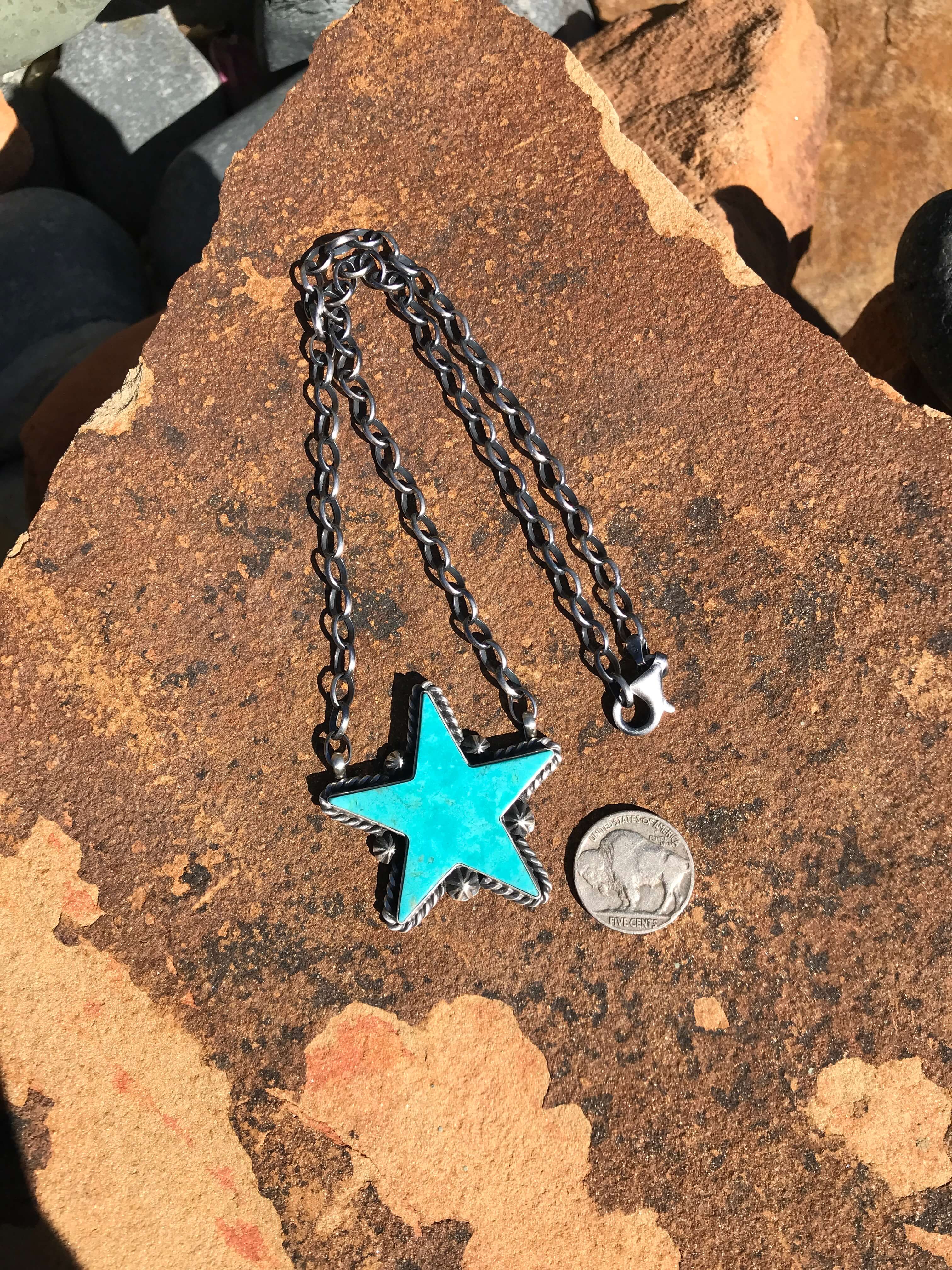 The Turquoise Star Necklace, 9-Necklaces-Calli Co., Turquoise and Silver Jewelry, Native American Handmade, Zuni Tribe, Navajo Tribe, Brock Texas