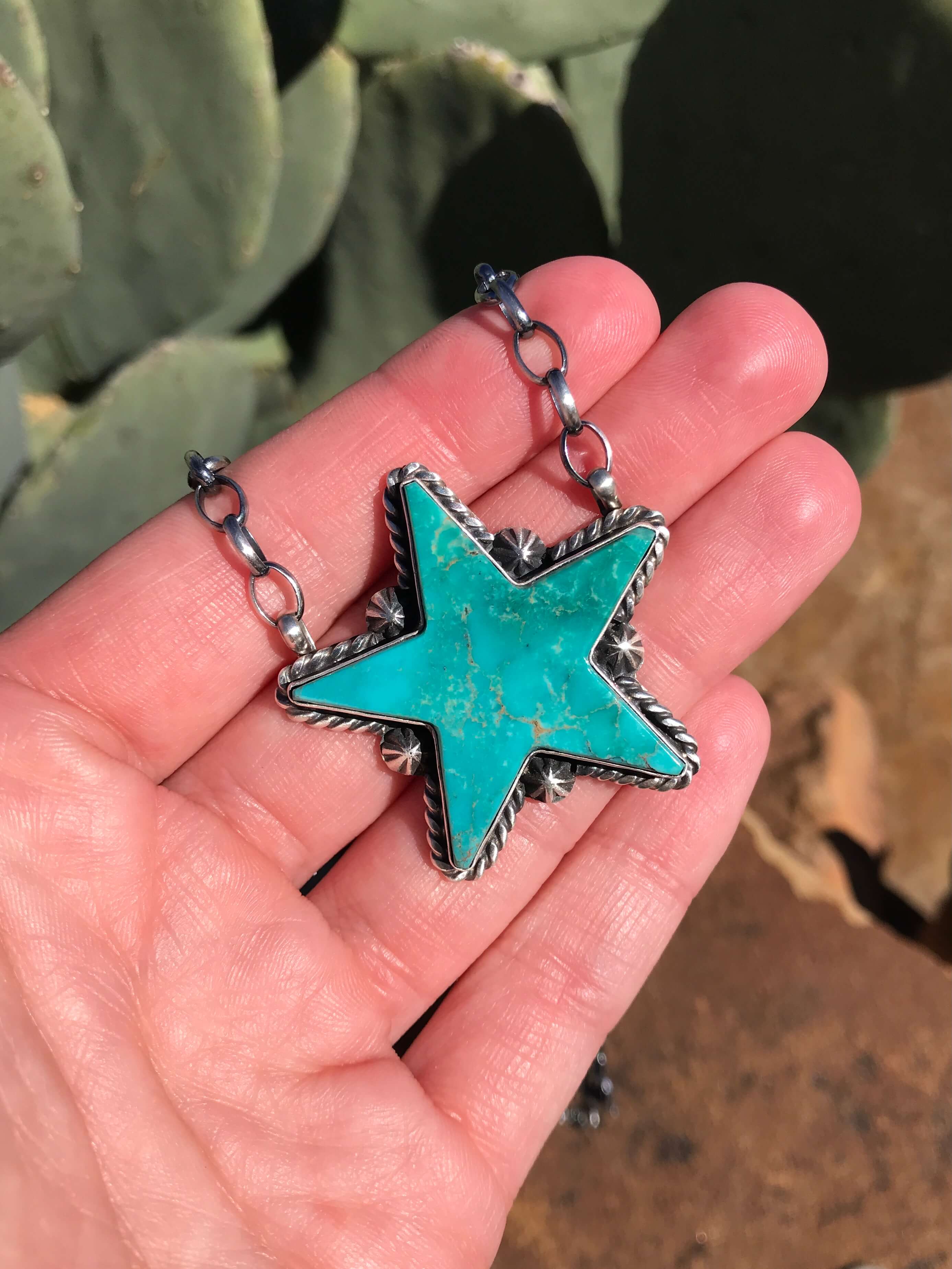 The Turquoise Star Necklace, 10-Necklaces-Calli Co., Turquoise and Silver Jewelry, Native American Handmade, Zuni Tribe, Navajo Tribe, Brock Texas