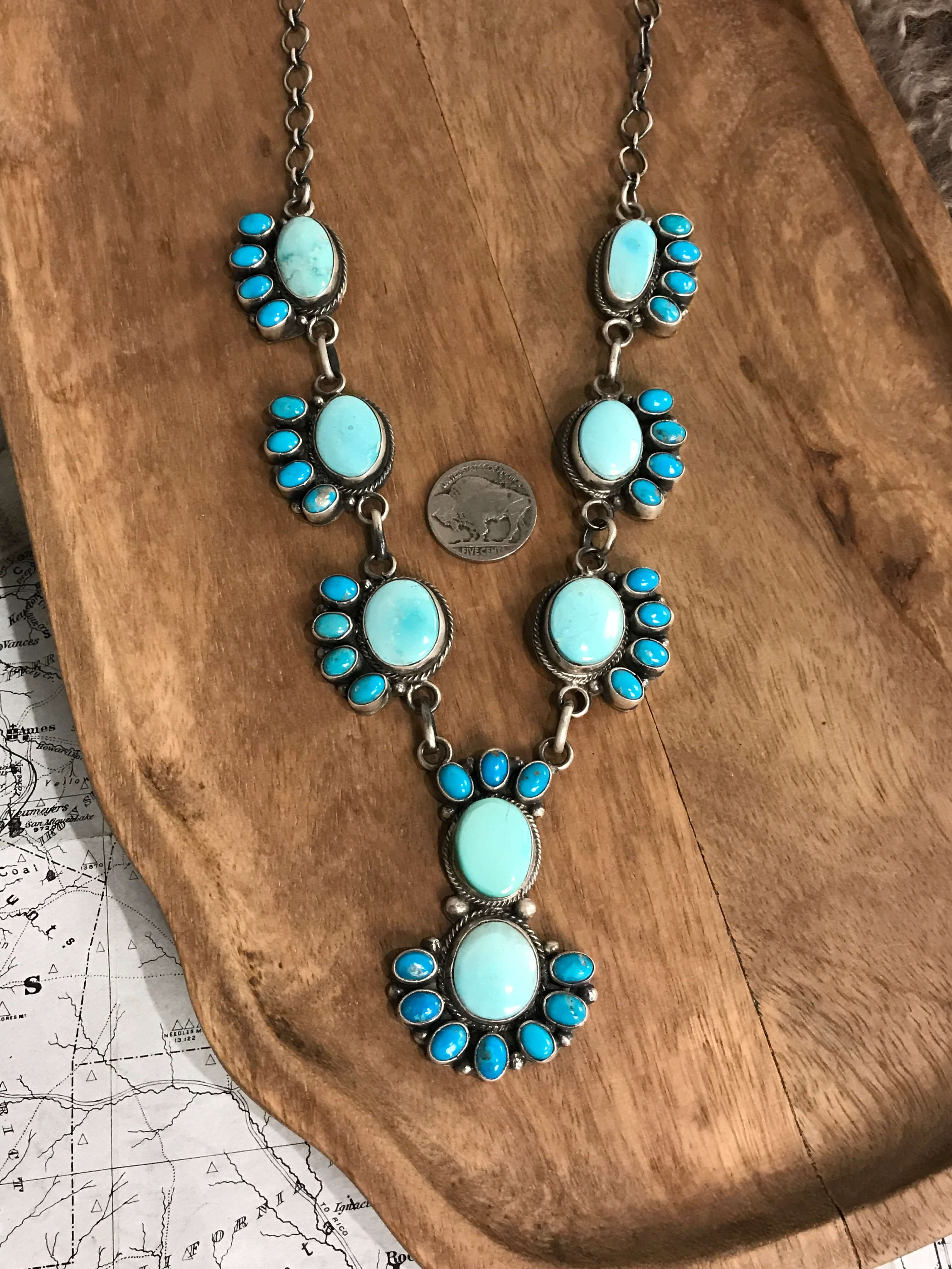 The Montage Turquoise Statement Necklace Set-Necklaces-Calli Co., Turquoise and Silver Jewelry, Native American Handmade, Zuni Tribe, Navajo Tribe, Brock Texas
