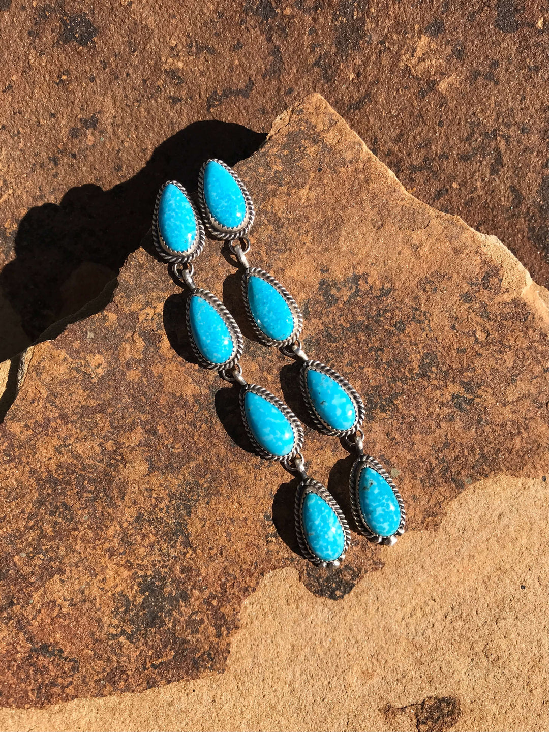 The 4 Stone Drop Earrings, 10-Earrings-Calli Co., Turquoise and Silver Jewelry, Native American Handmade, Zuni Tribe, Navajo Tribe, Brock Texas