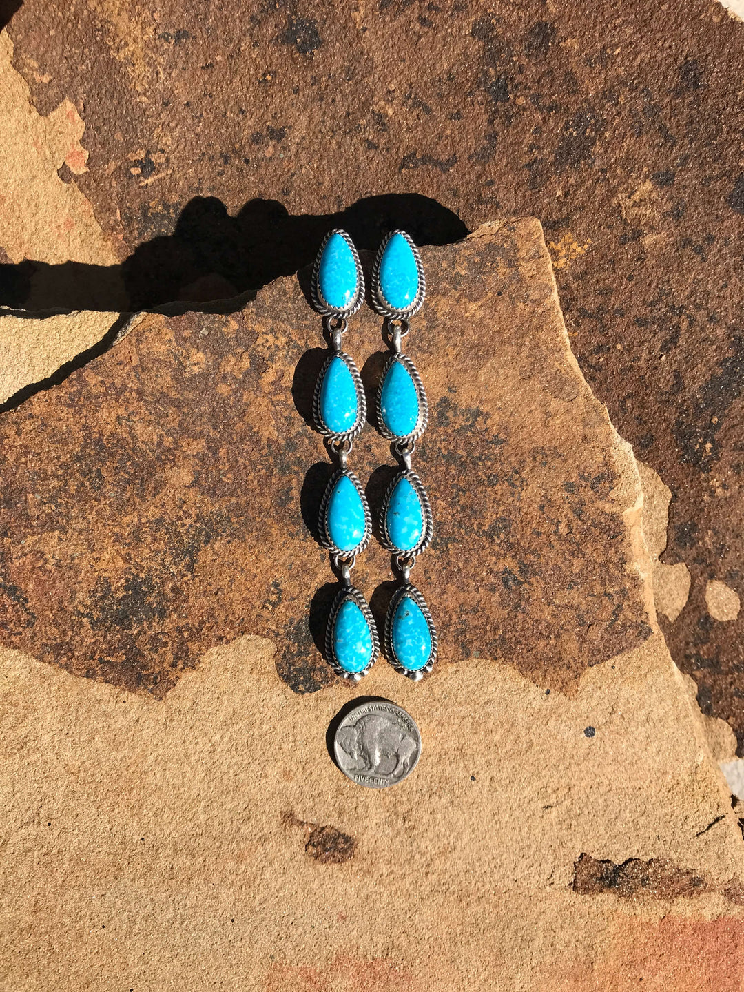 The 4 Stone Drop Earrings, 10-Earrings-Calli Co., Turquoise and Silver Jewelry, Native American Handmade, Zuni Tribe, Navajo Tribe, Brock Texas