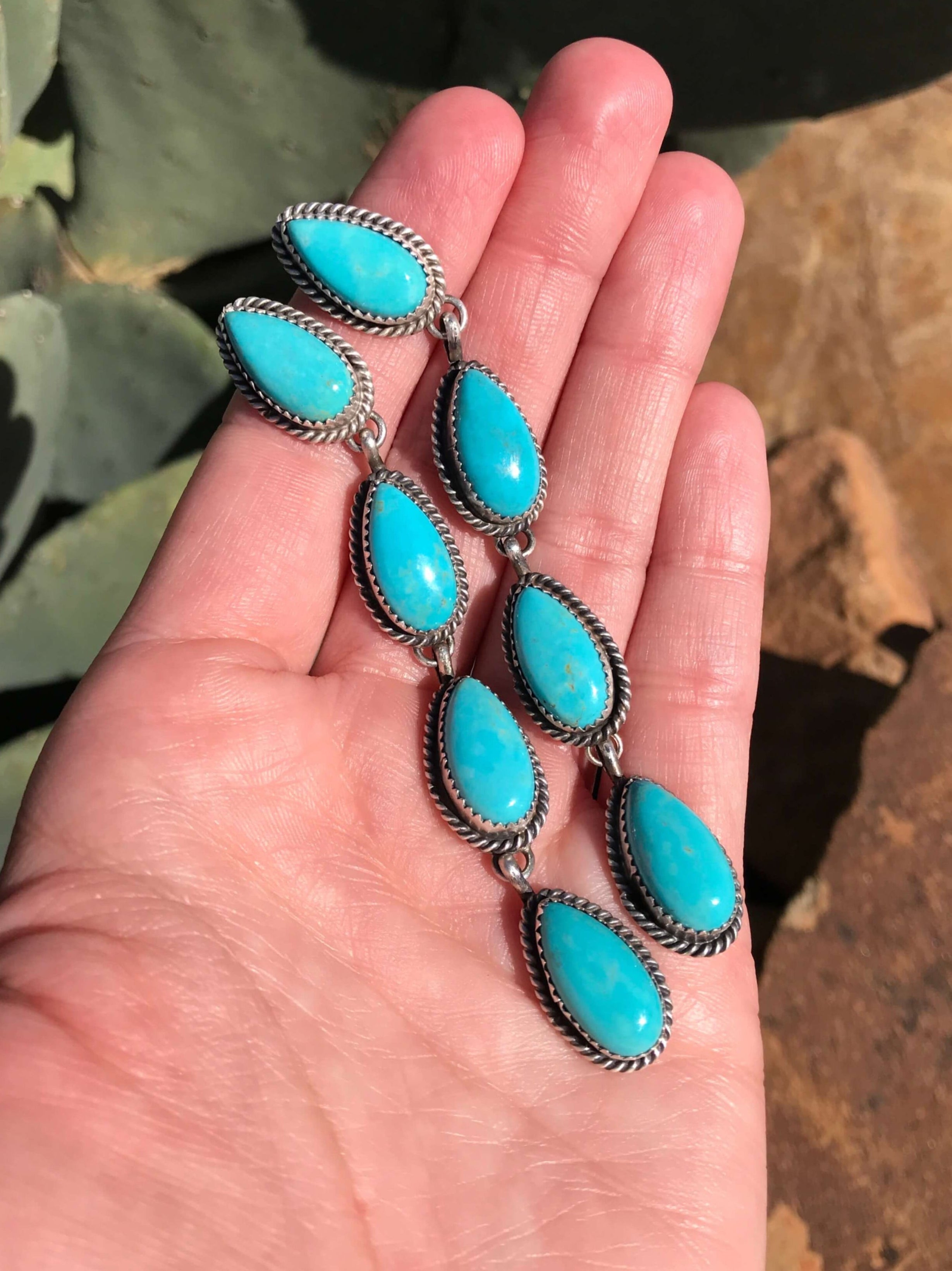 The 4 Stone Drop Earrings, 3-Earrings-Calli Co., Turquoise and Silver Jewelry, Native American Handmade, Zuni Tribe, Navajo Tribe, Brock Texas