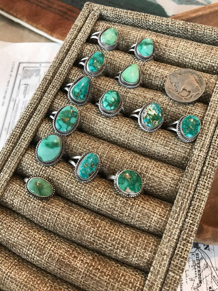 The Primrose Turquoise Rings-Rings-Calli Co., Turquoise and Silver Jewelry, Native American Handmade, Zuni Tribe, Navajo Tribe, Brock Texas