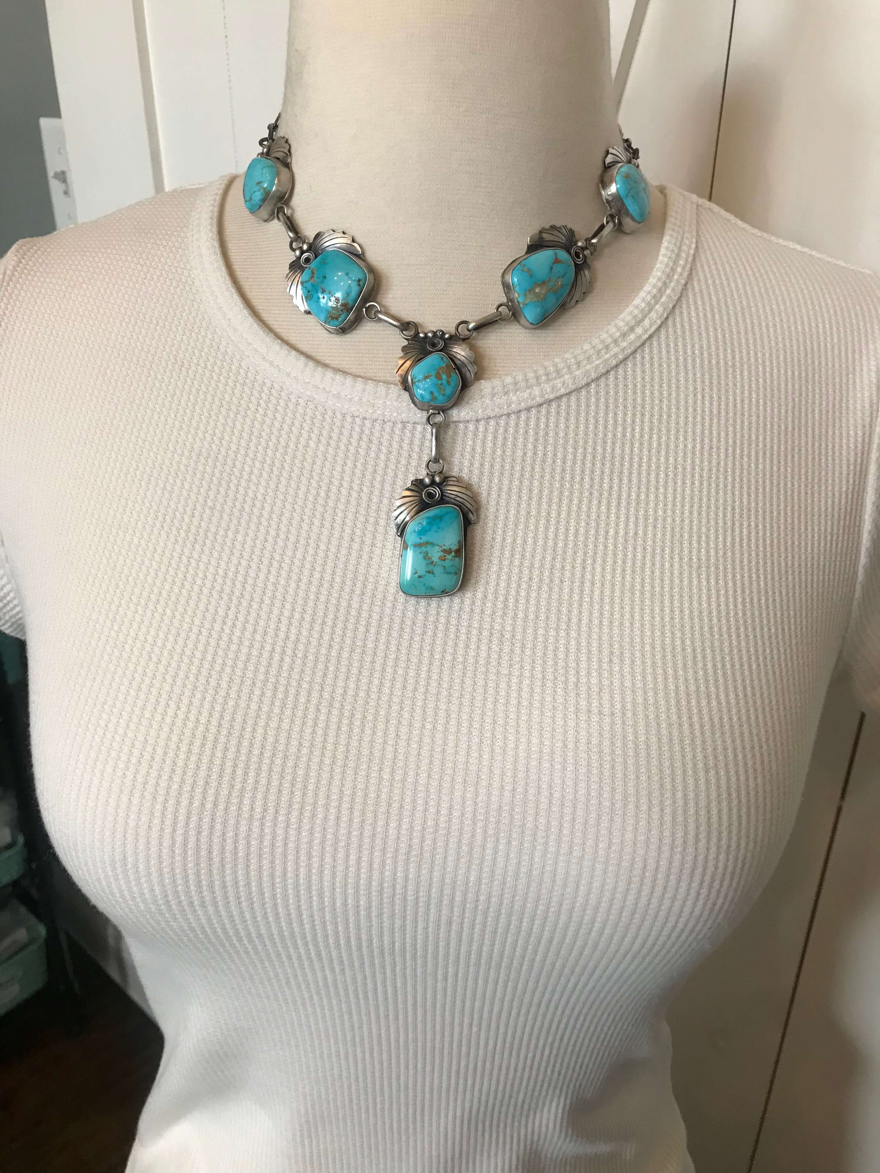 The Breslin Lariat Necklace Set-Necklaces-Calli Co., Turquoise and Silver Jewelry, Native American Handmade, Zuni Tribe, Navajo Tribe, Brock Texas