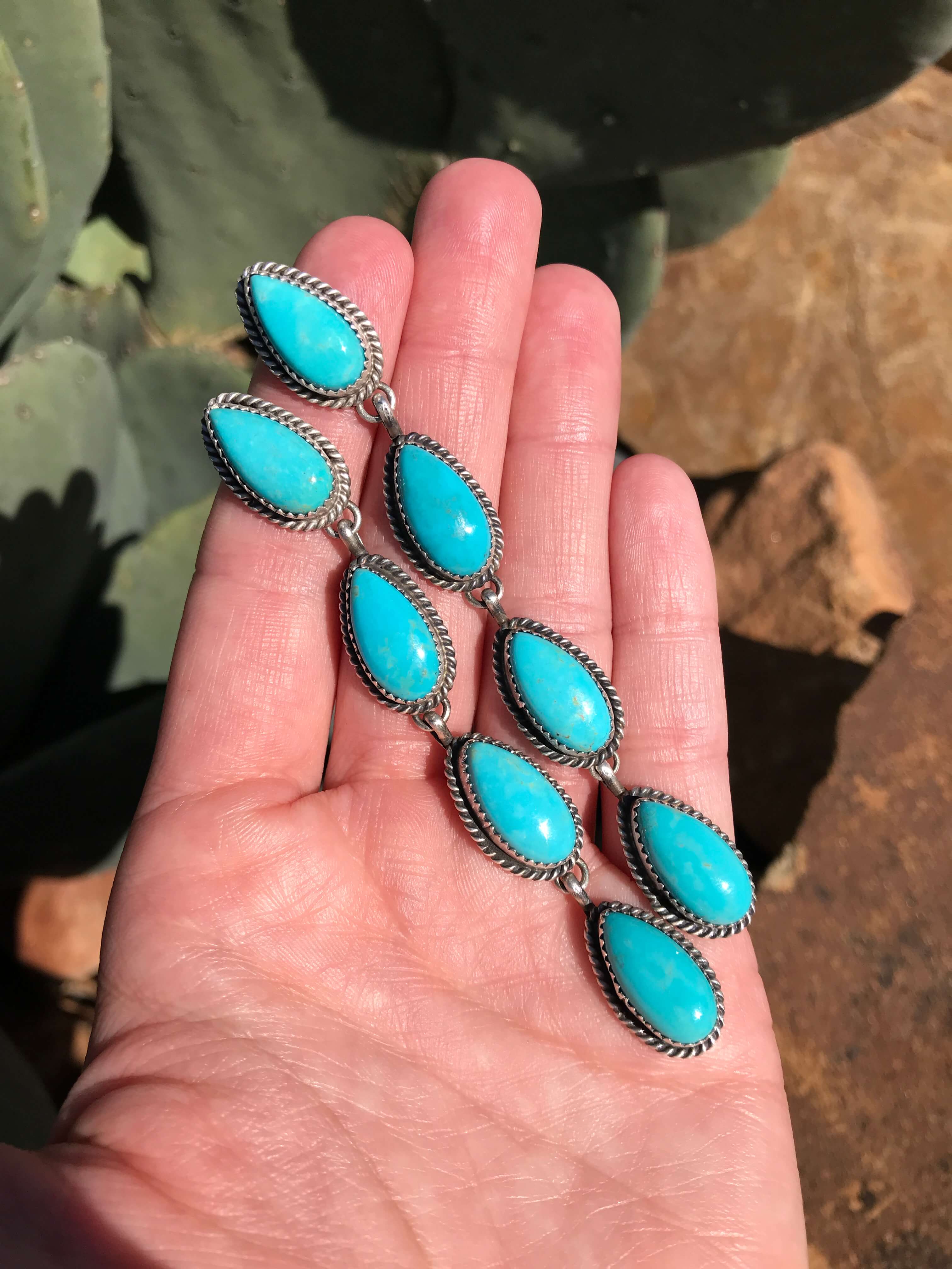 The 4 Stone Drop Earrings, 3-Earrings-Calli Co., Turquoise and Silver Jewelry, Native American Handmade, Zuni Tribe, Navajo Tribe, Brock Texas