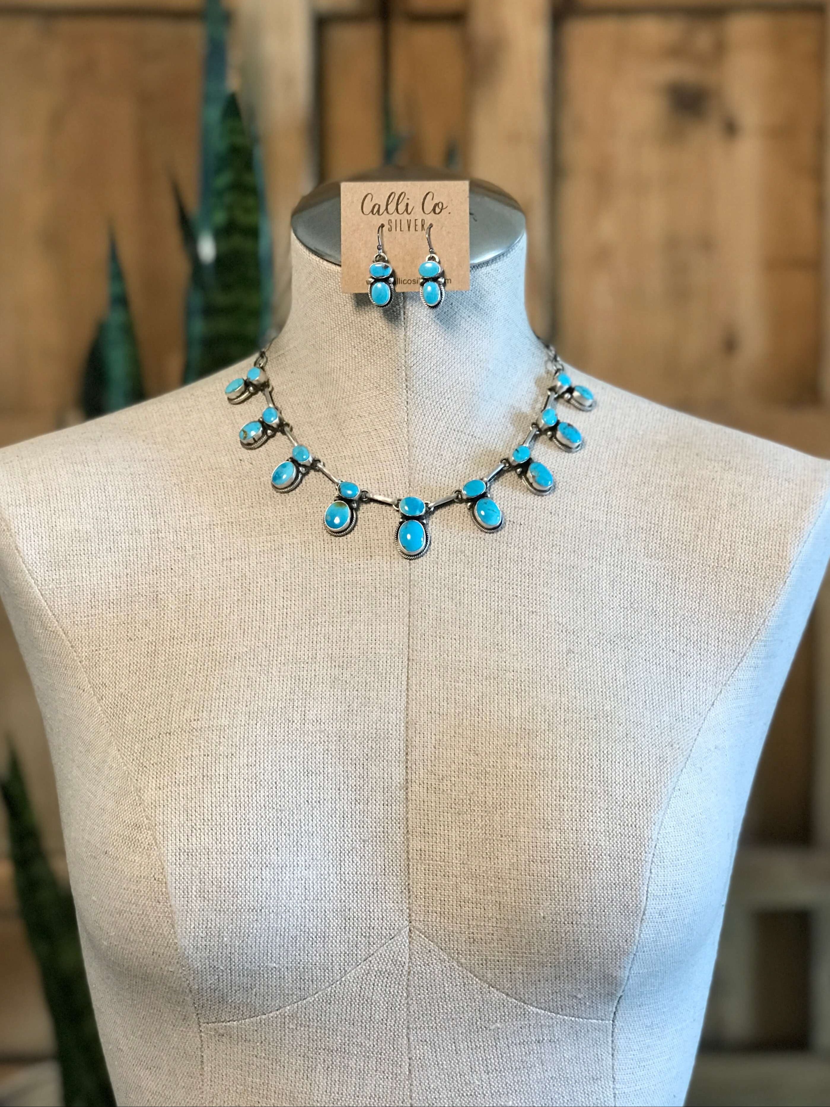 The Elliot Turquoise Statement Necklace Set-Necklaces-Calli Co., Turquoise and Silver Jewelry, Native American Handmade, Zuni Tribe, Navajo Tribe, Brock Texas