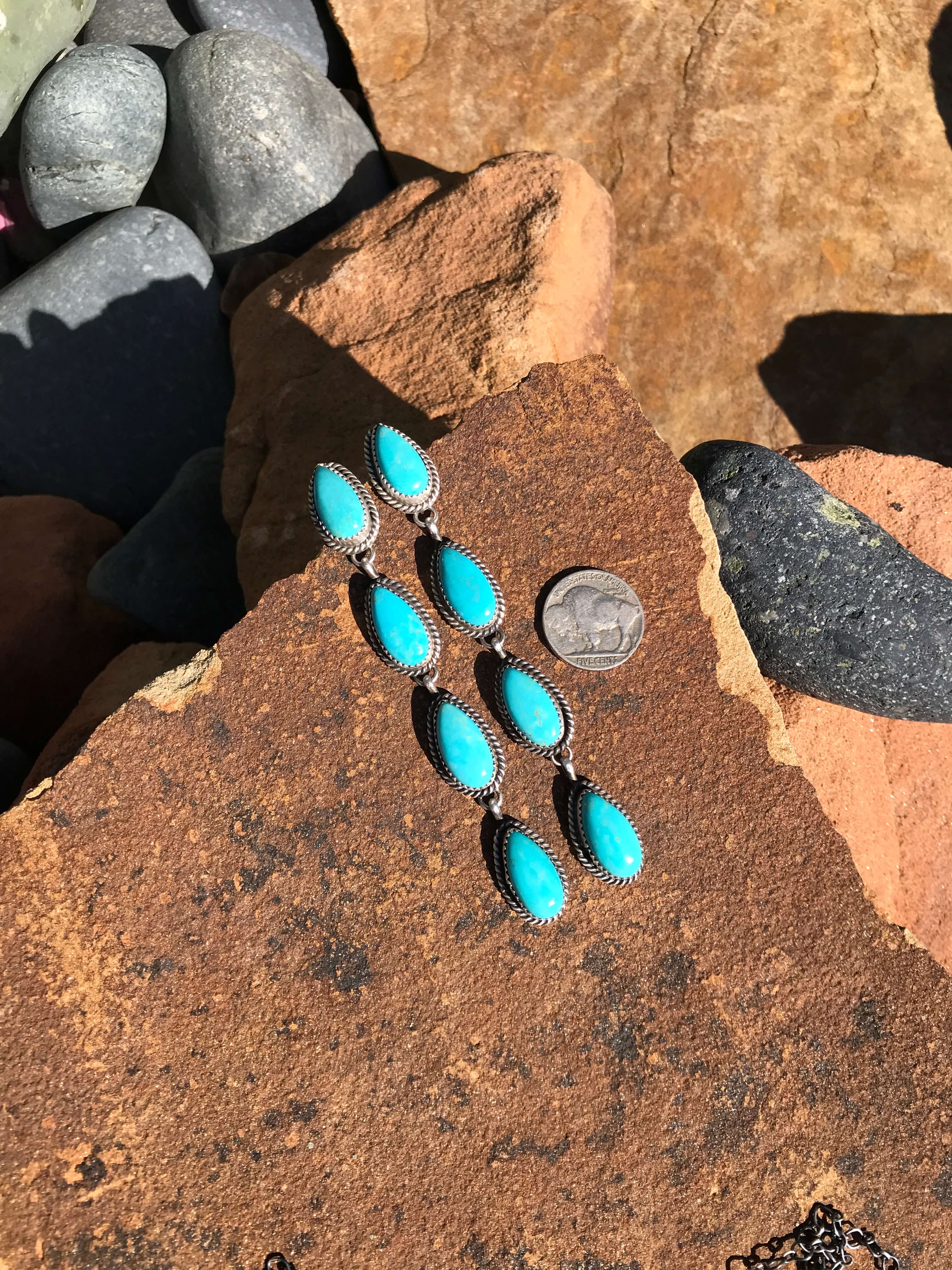 The 4 Stone Drop Earrings, 3-Earrings-Calli Co., Turquoise and Silver Jewelry, Native American Handmade, Zuni Tribe, Navajo Tribe, Brock Texas