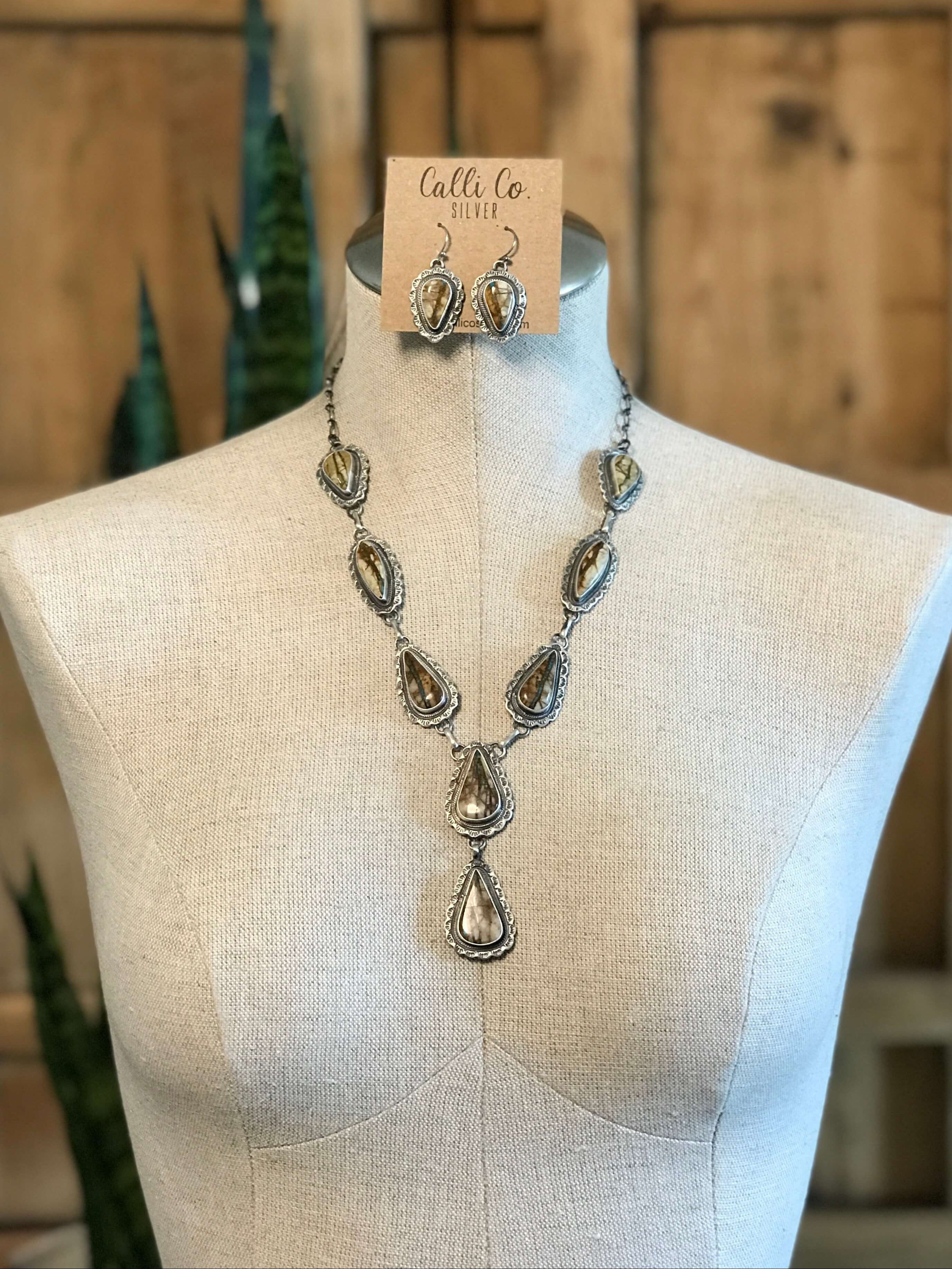 The Gundy Turquoise Lariat Necklace Set-Necklaces-Calli Co., Turquoise and Silver Jewelry, Native American Handmade, Zuni Tribe, Navajo Tribe, Brock Texas