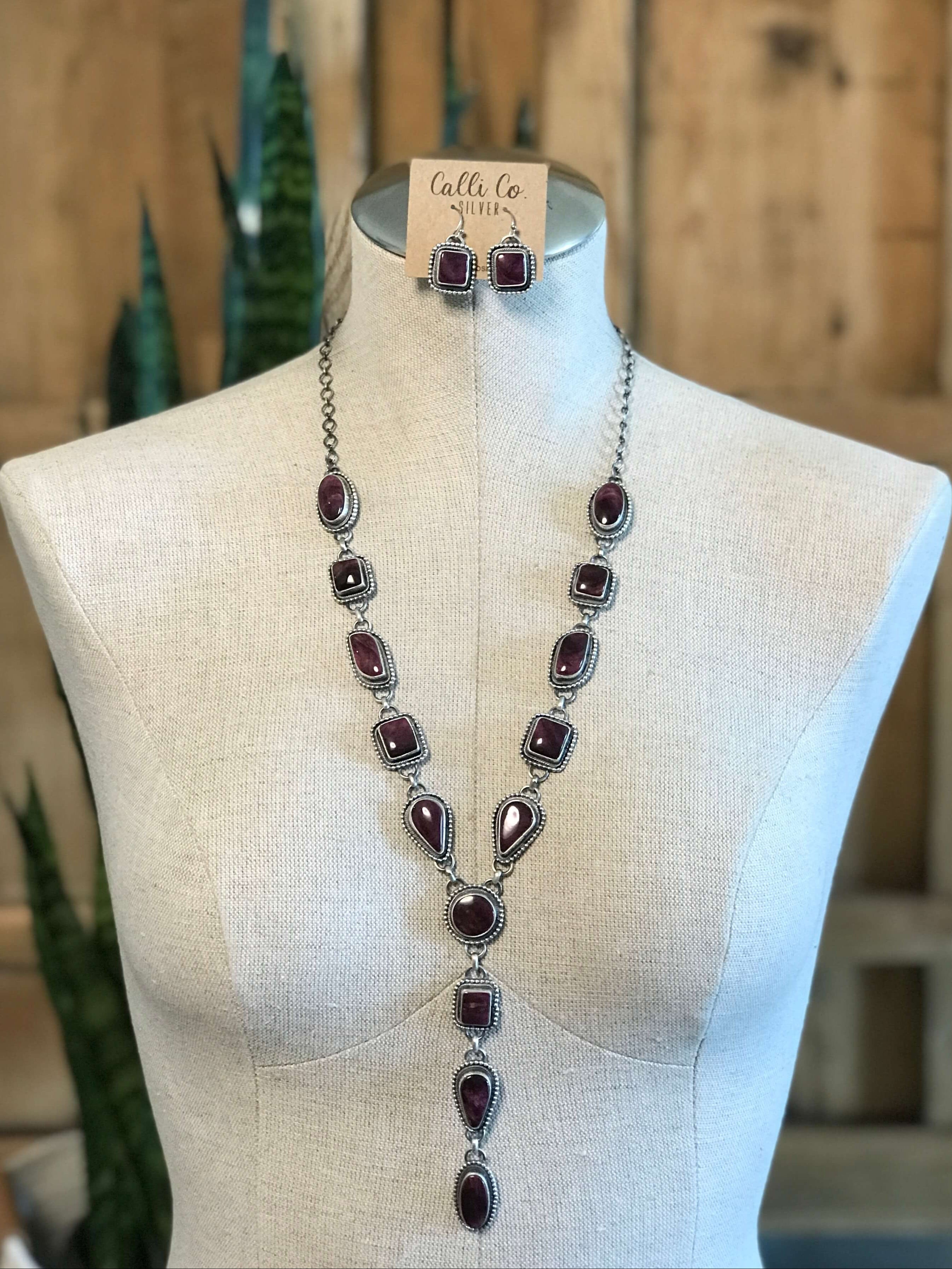 The Pinyon Lariat Necklace Set-Necklaces-Calli Co., Turquoise and Silver Jewelry, Native American Handmade, Zuni Tribe, Navajo Tribe, Brock Texas