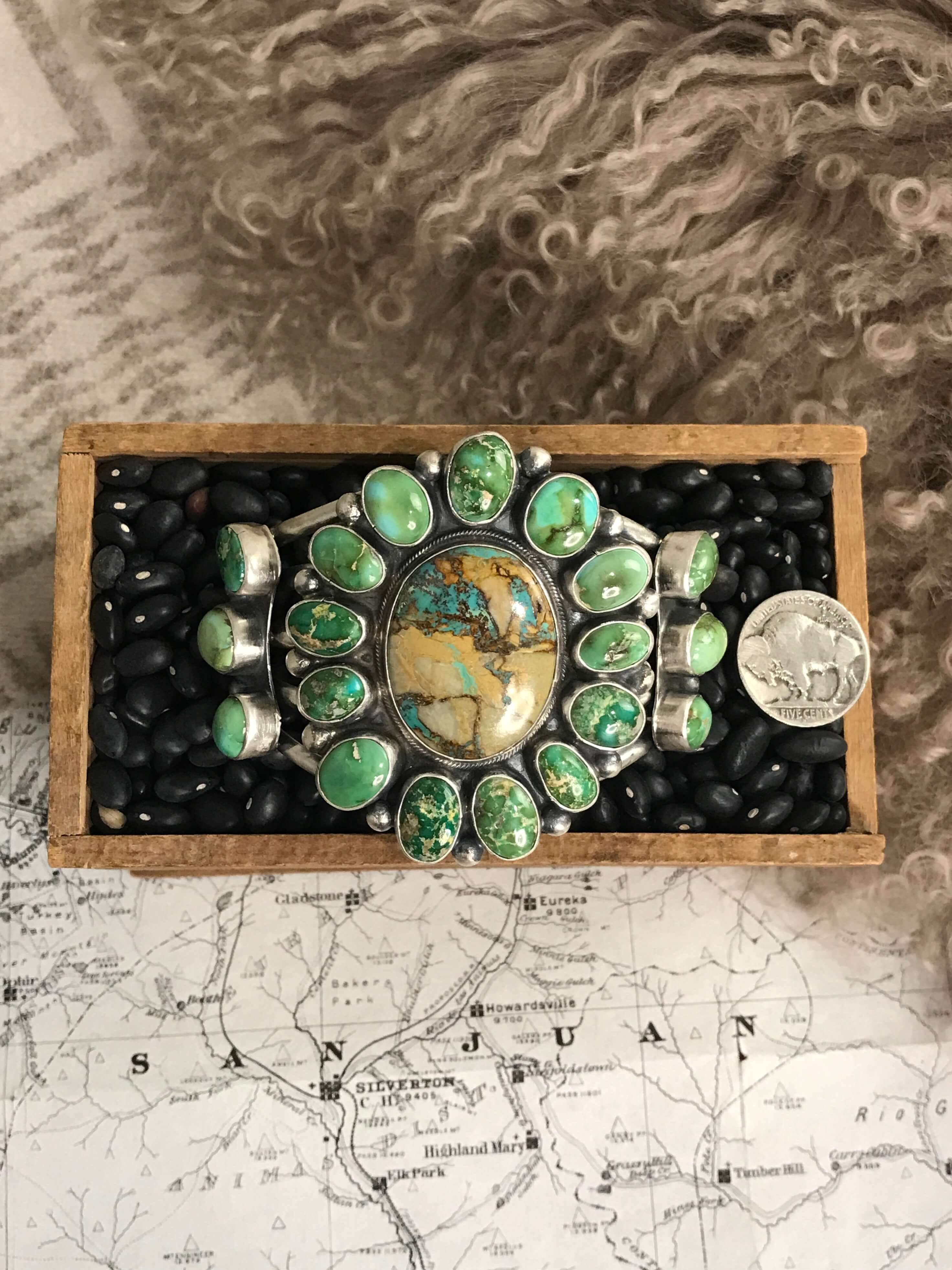 The Pine River Turquoise Cuff-Bracelets & Cuffs-Calli Co., Turquoise and Silver Jewelry, Native American Handmade, Zuni Tribe, Navajo Tribe, Brock Texas