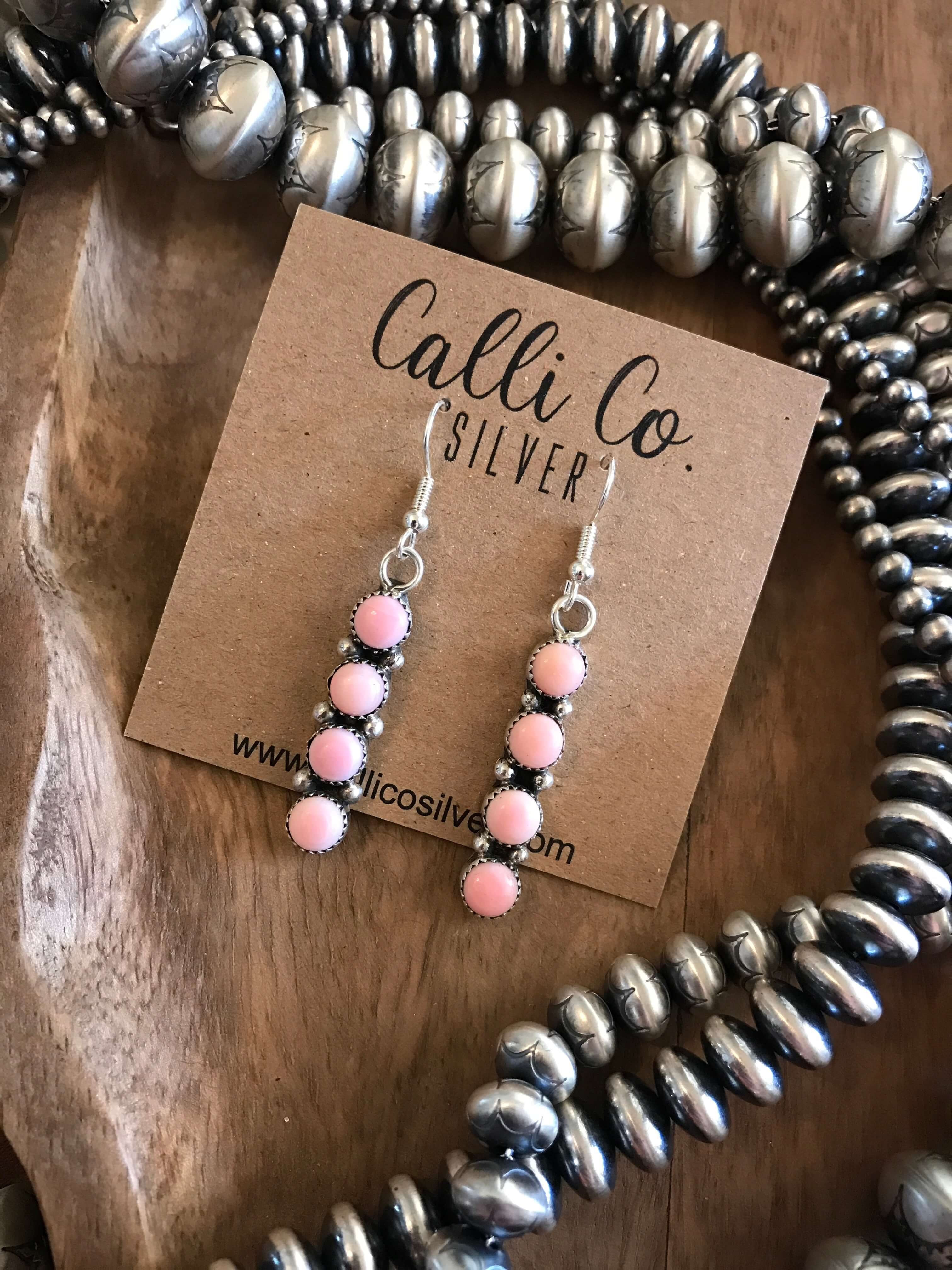 The Amado pink Conch Drop Earrings-Earrings-Calli Co., Turquoise and Silver Jewelry, Native American Handmade, Zuni Tribe, Navajo Tribe, Brock Texas
