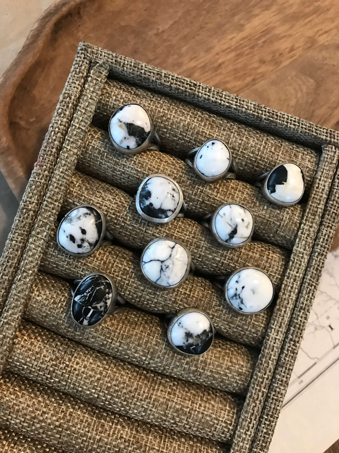 The Tahoka White Buffalo Rings-Rings-Calli Co., Turquoise and Silver Jewelry, Native American Handmade, Zuni Tribe, Navajo Tribe, Brock Texas