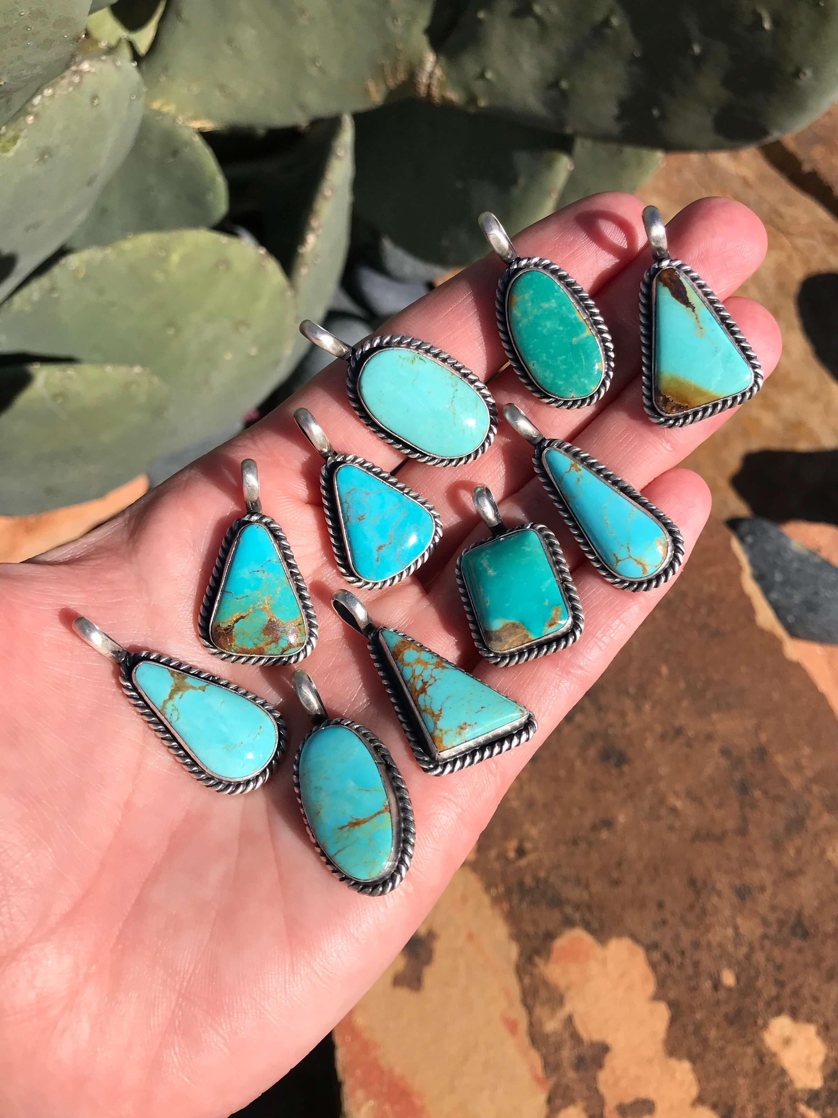 The Burnett Turquoise Pendant-Pendants-Calli Co., Turquoise and Silver Jewelry, Native American Handmade, Zuni Tribe, Navajo Tribe, Brock Texas