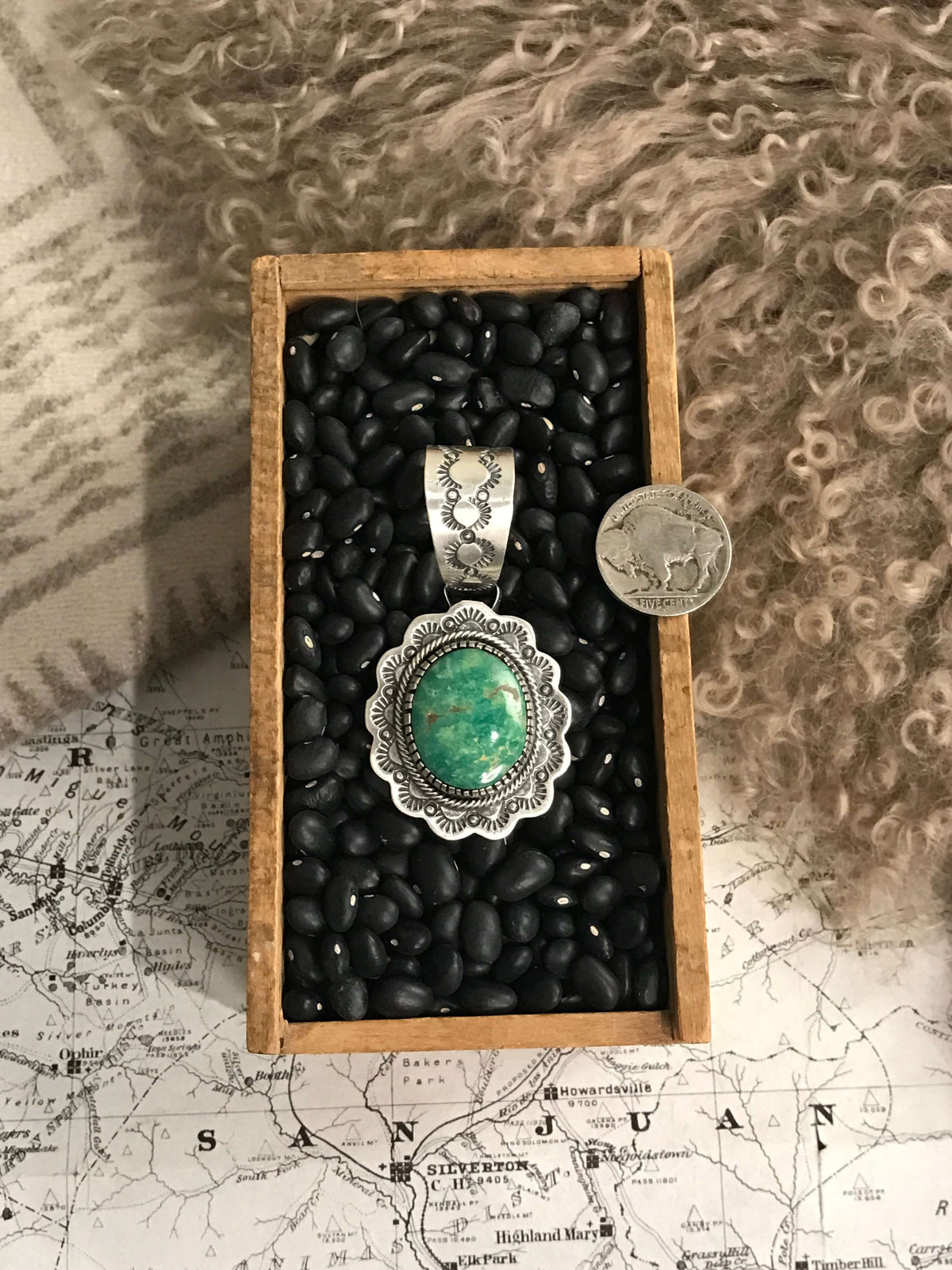 The Encinitas Concho Pendant, 4-Pendants-Calli Co., Turquoise and Silver Jewelry, Native American Handmade, Zuni Tribe, Navajo Tribe, Brock Texas