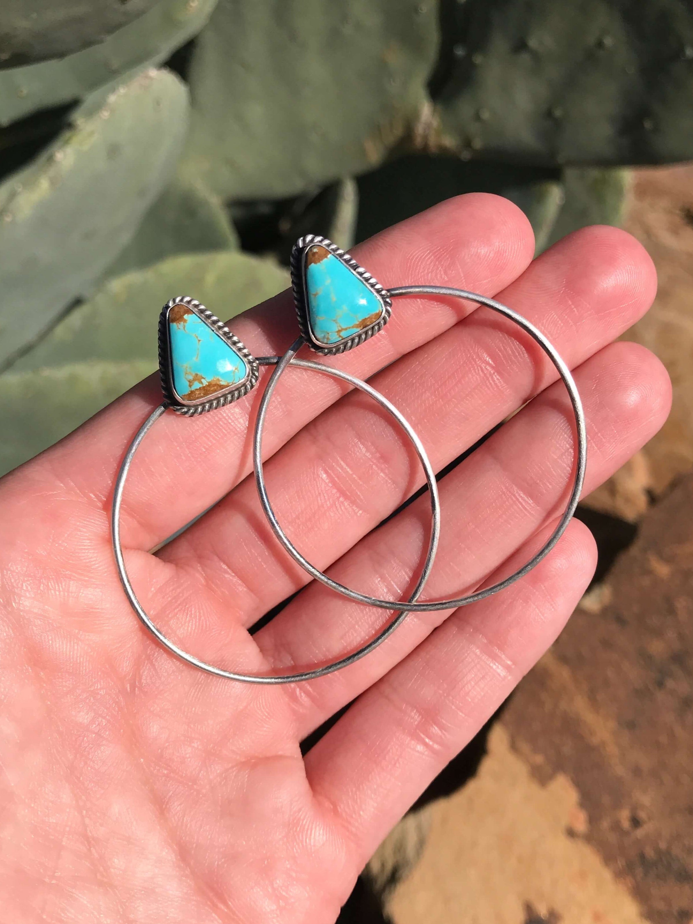 The Keystone Hoop Earrings, 1-Earrings-Calli Co., Turquoise and Silver Jewelry, Native American Handmade, Zuni Tribe, Navajo Tribe, Brock Texas