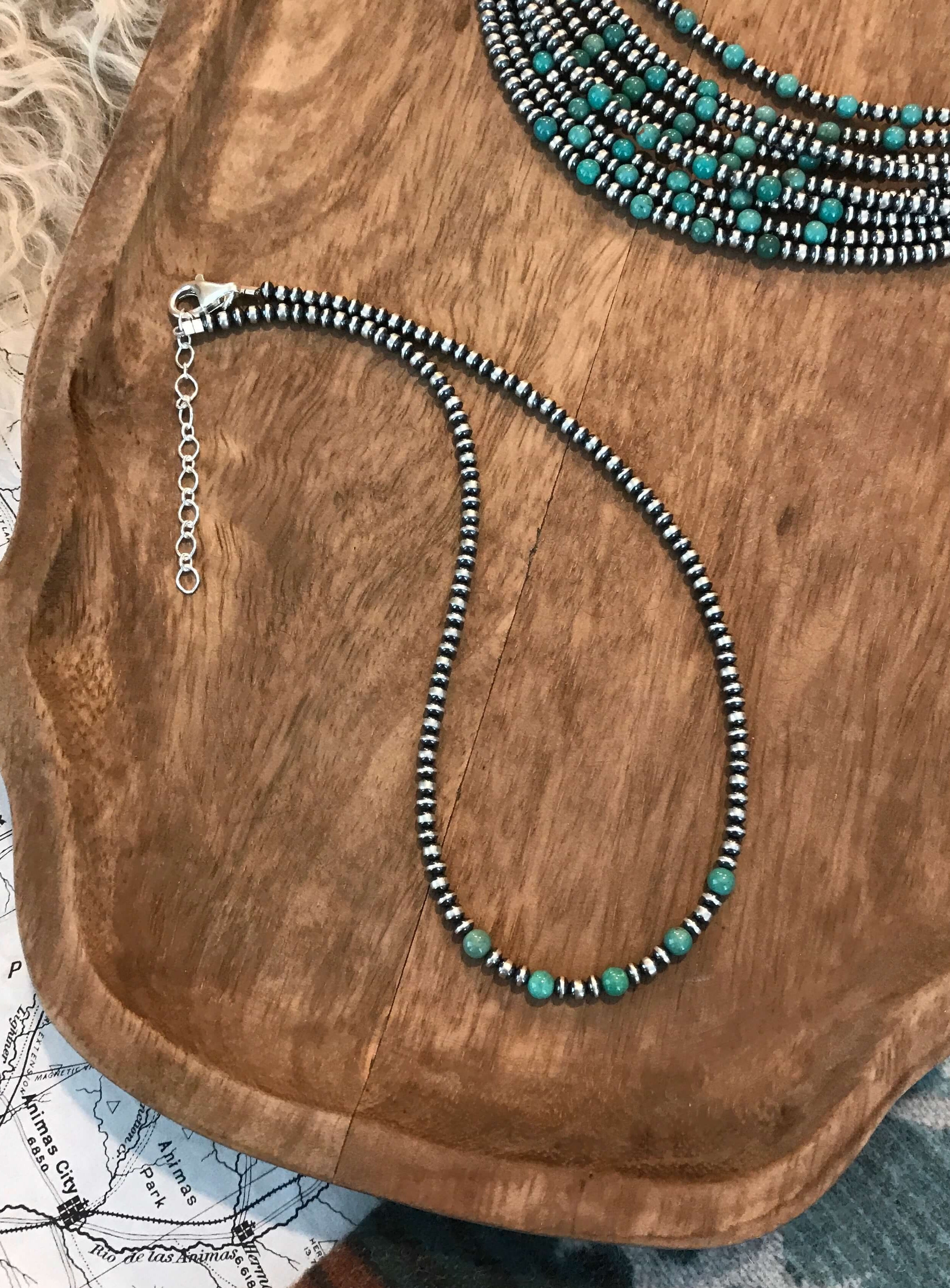 The Harlow Necklace in Green Turquoise-Necklaces-Calli Co., Turquoise and Silver Jewelry, Native American Handmade, Zuni Tribe, Navajo Tribe, Brock Texas