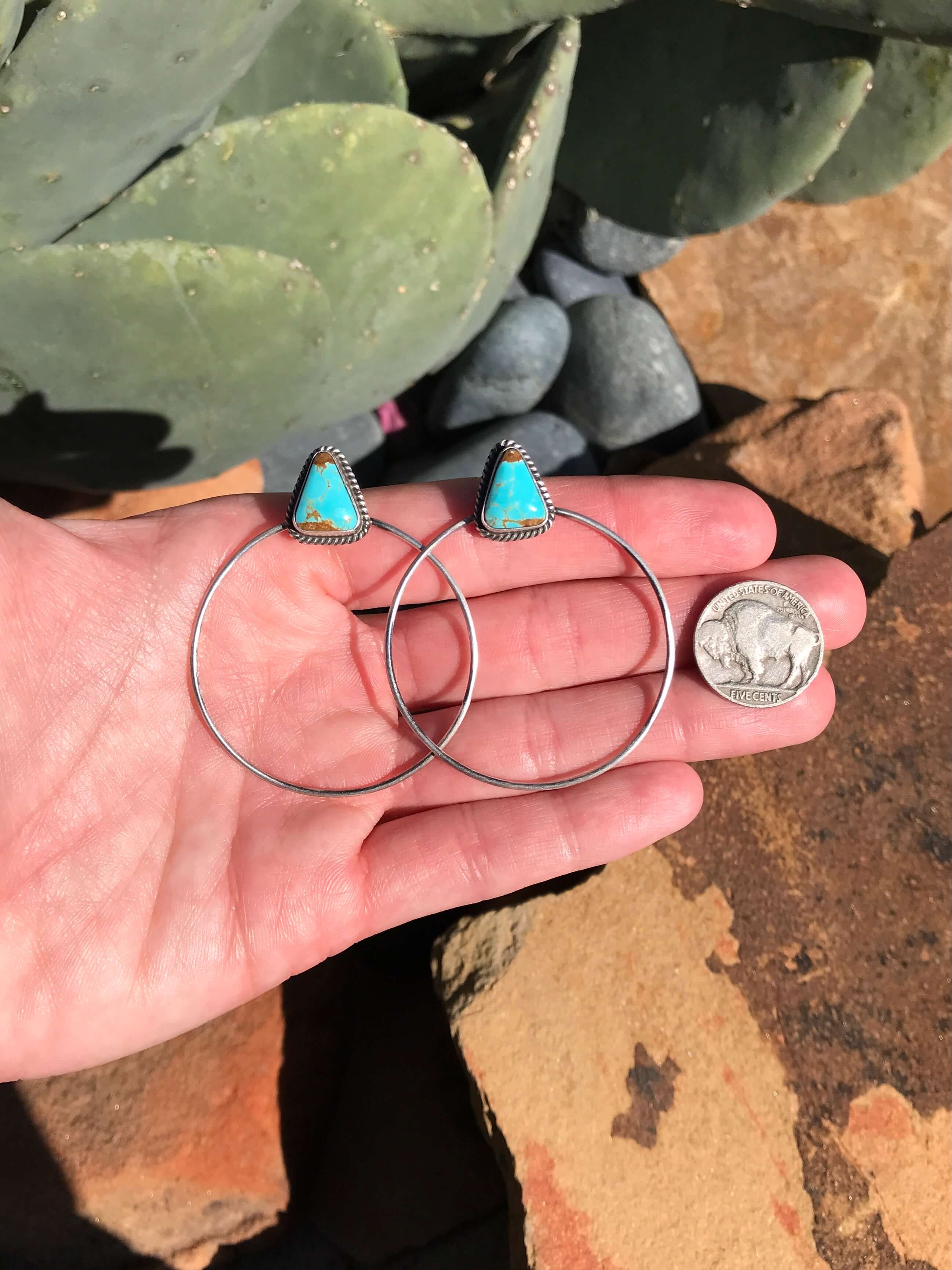 The Keystone Hoop Earrings, 6-Earrings-Calli Co., Turquoise and Silver Jewelry, Native American Handmade, Zuni Tribe, Navajo Tribe, Brock Texas