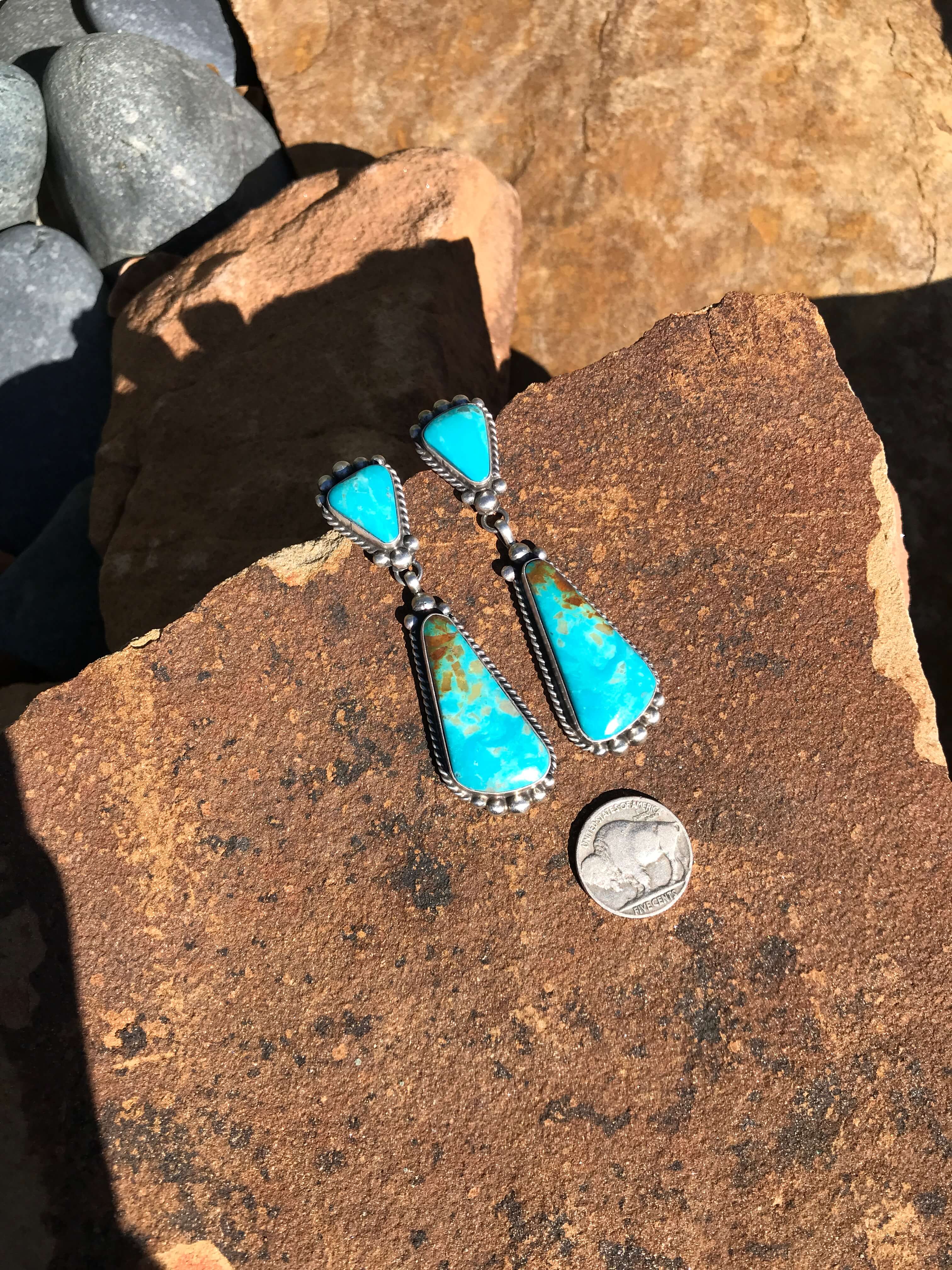 The Glendale Earrings, 1-Earrings-Calli Co., Turquoise and Silver Jewelry, Native American Handmade, Zuni Tribe, Navajo Tribe, Brock Texas