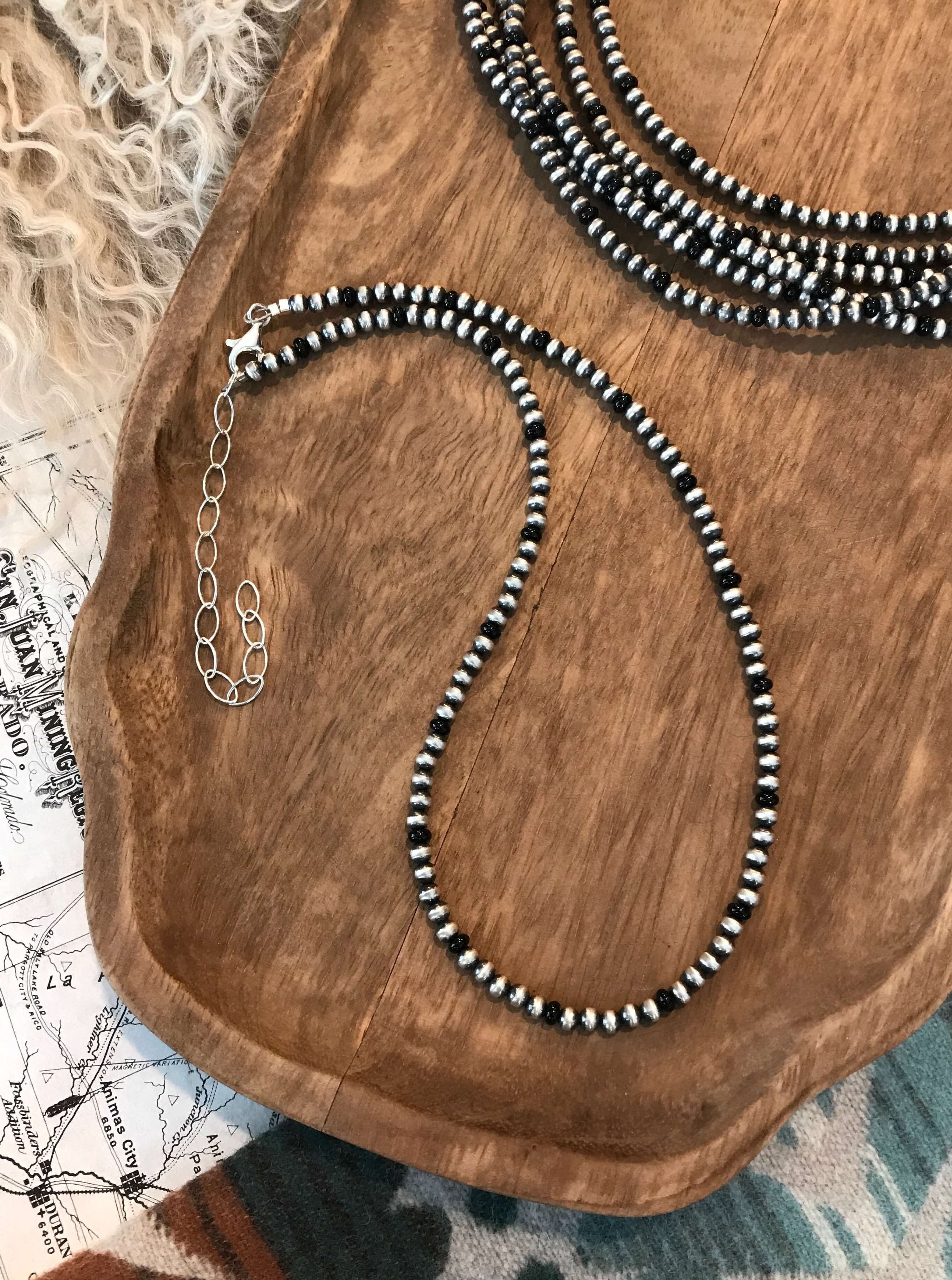 The Theta Onyx Necklace, 21.5"-Necklaces-Calli Co., Turquoise and Silver Jewelry, Native American Handmade, Zuni Tribe, Navajo Tribe, Brock Texas