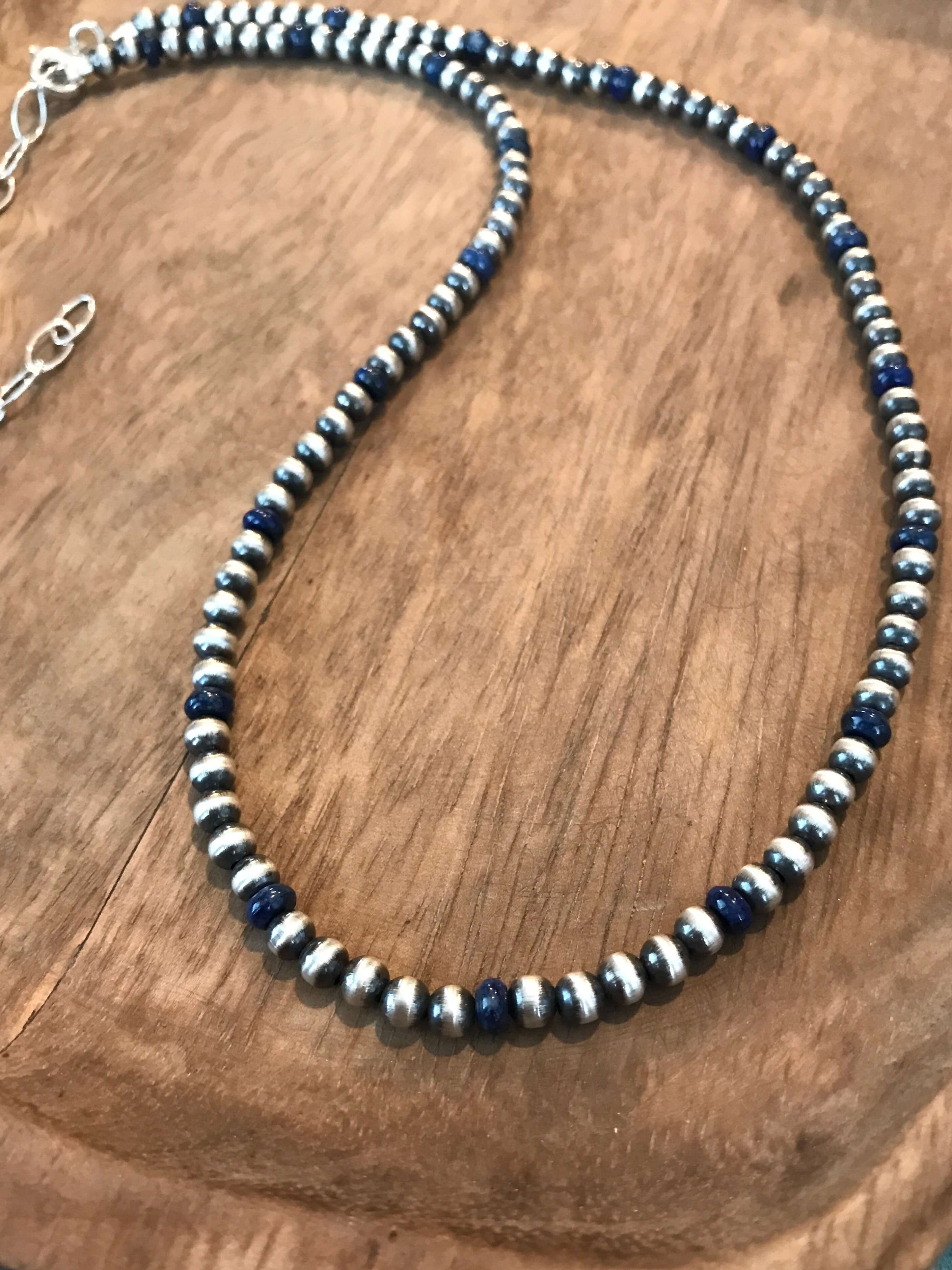 The Westgate Lapis Necklace, 20"-Necklaces-Calli Co., Turquoise and Silver Jewelry, Native American Handmade, Zuni Tribe, Navajo Tribe, Brock Texas