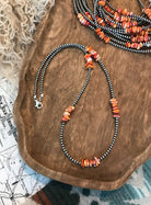 The Klien Necklace in Orange Spiny, 24"-Necklaces-Calli Co., Turquoise and Silver Jewelry, Native American Handmade, Zuni Tribe, Navajo Tribe, Brock Texas