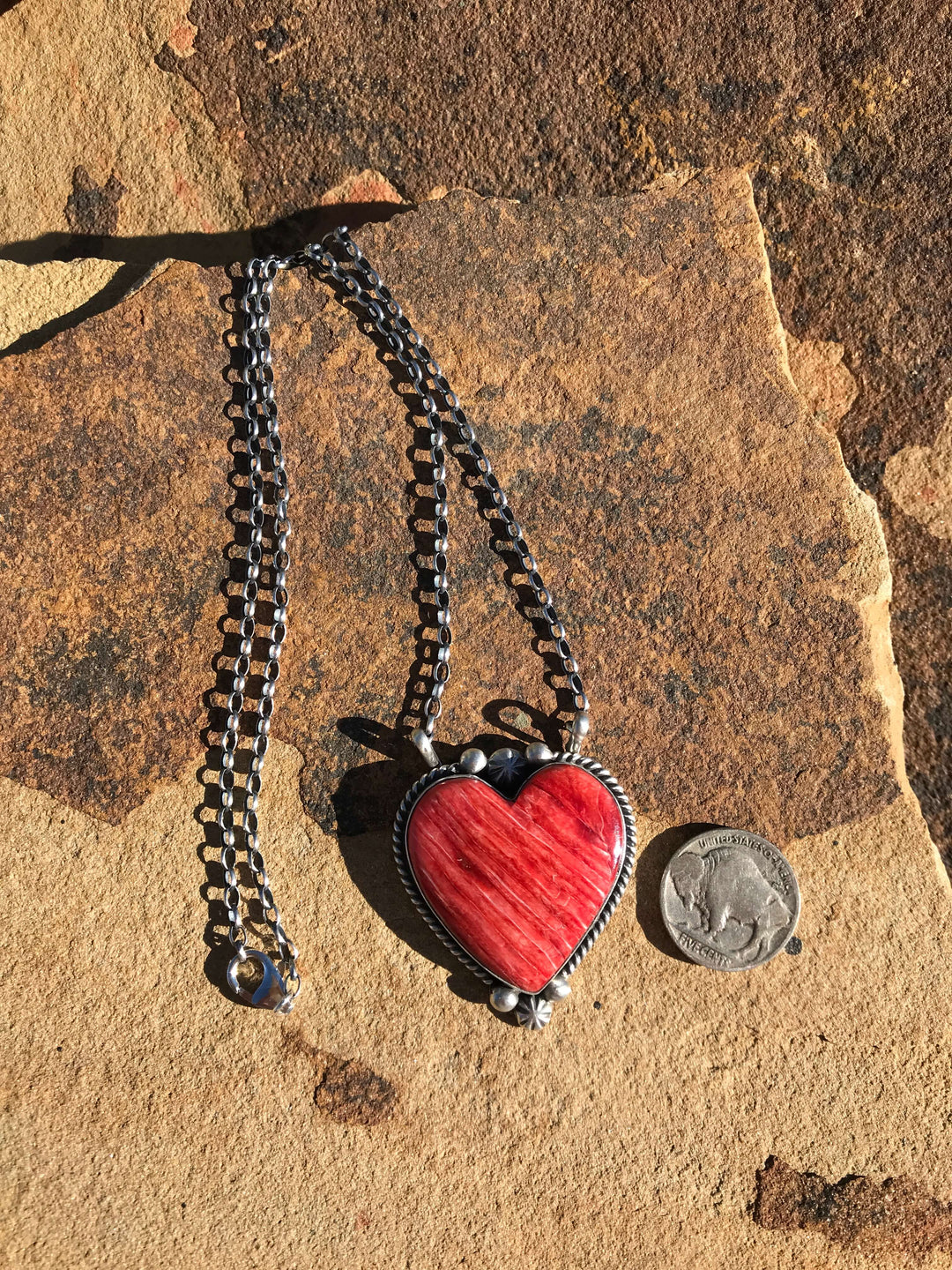 The Grande Heart Necklace, 1-Necklaces-Calli Co., Turquoise and Silver Jewelry, Native American Handmade, Zuni Tribe, Navajo Tribe, Brock Texas