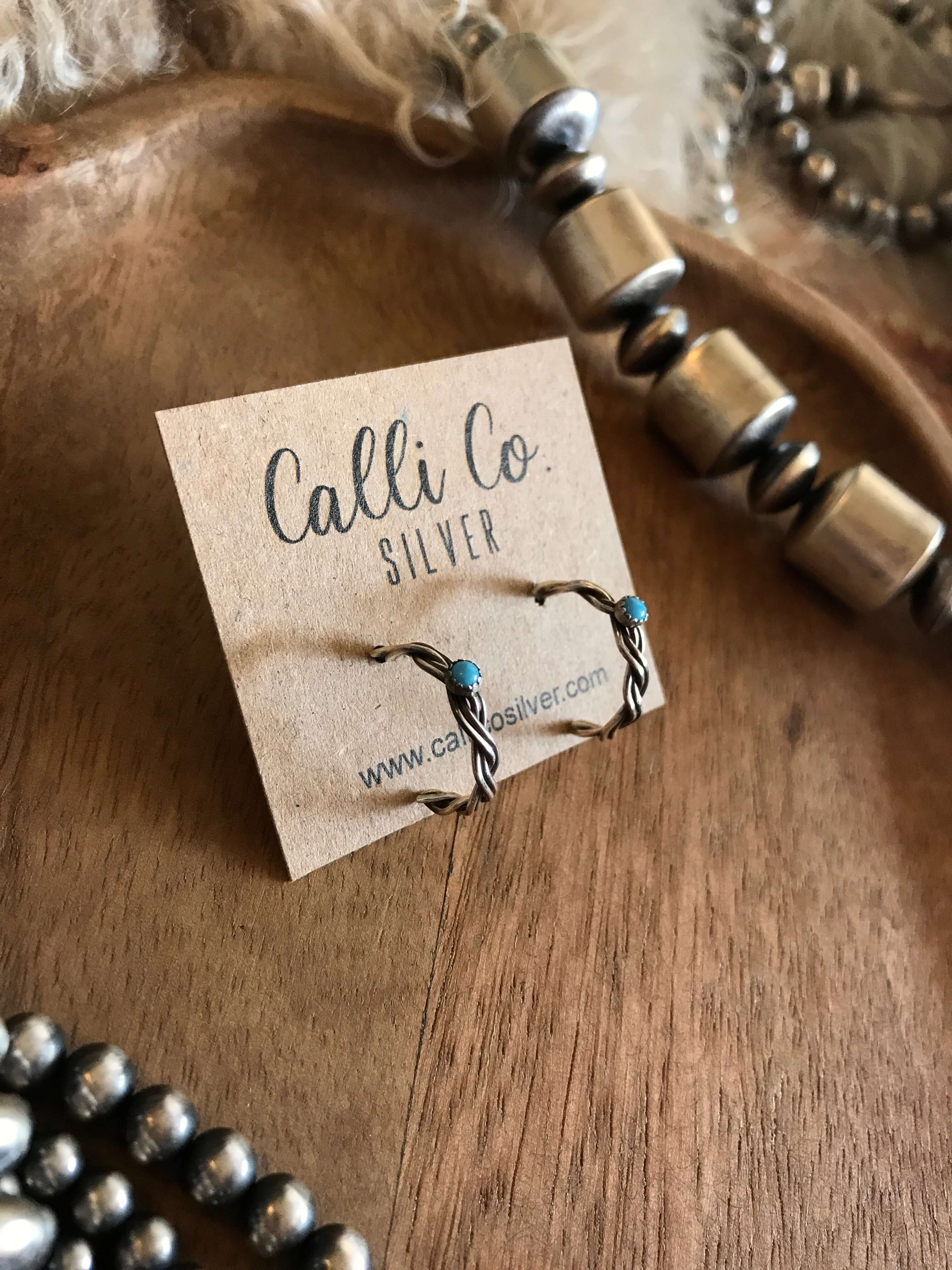 The Taran Turquoise Hoop Earrings-Earrings-Calli Co., Turquoise and Silver Jewelry, Native American Handmade, Zuni Tribe, Navajo Tribe, Brock Texas