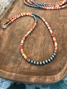 The Vananda Necklace in Orange Spiny, 20"-Necklaces-Calli Co., Turquoise and Silver Jewelry, Native American Handmade, Zuni Tribe, Navajo Tribe, Brock Texas