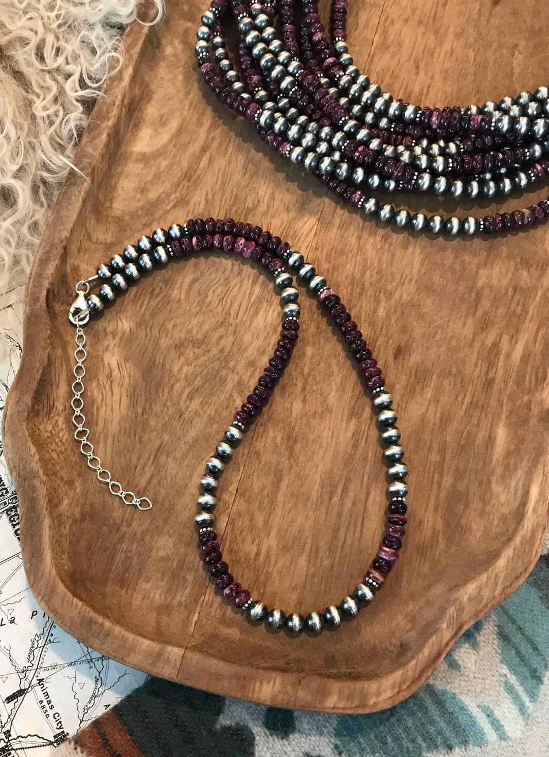 The Beebe Necklace in Purple Spiny, 20"-Necklaces-Calli Co., Turquoise and Silver Jewelry, Native American Handmade, Zuni Tribe, Navajo Tribe, Brock Texas