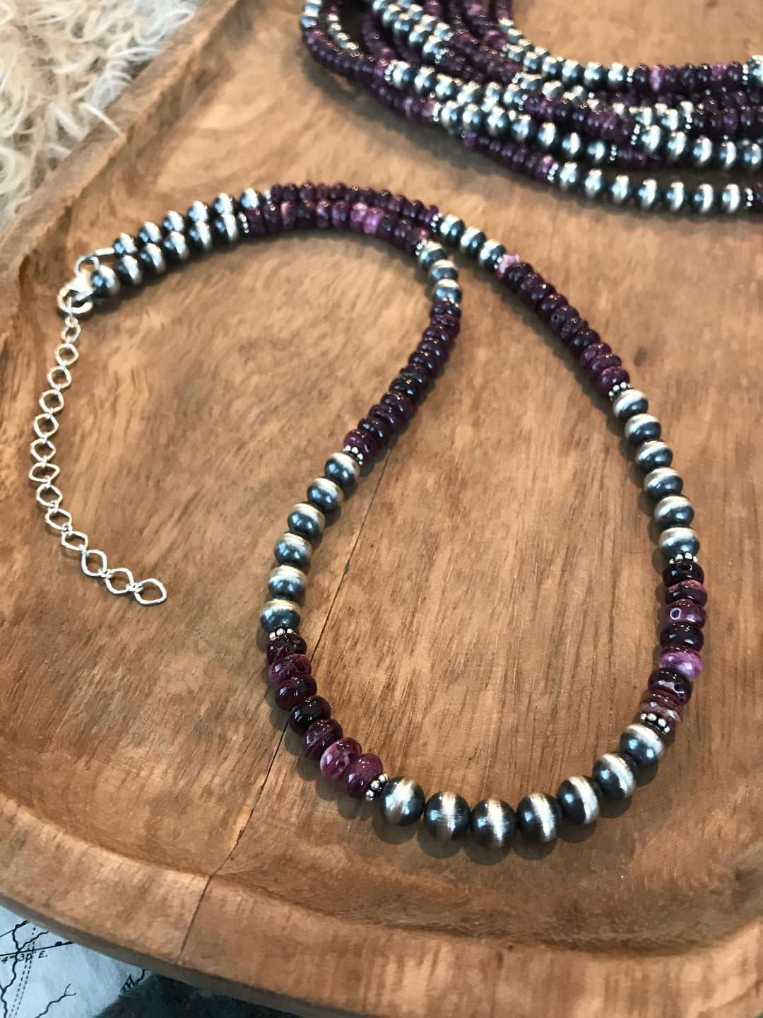 The Beebe Necklace in Purple Spiny, 20"-Necklaces-Calli Co., Turquoise and Silver Jewelry, Native American Handmade, Zuni Tribe, Navajo Tribe, Brock Texas