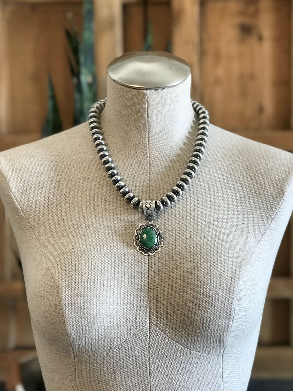 The Encinitas Concho Pendant, 4-Pendants-Calli Co., Turquoise and Silver Jewelry, Native American Handmade, Zuni Tribe, Navajo Tribe, Brock Texas