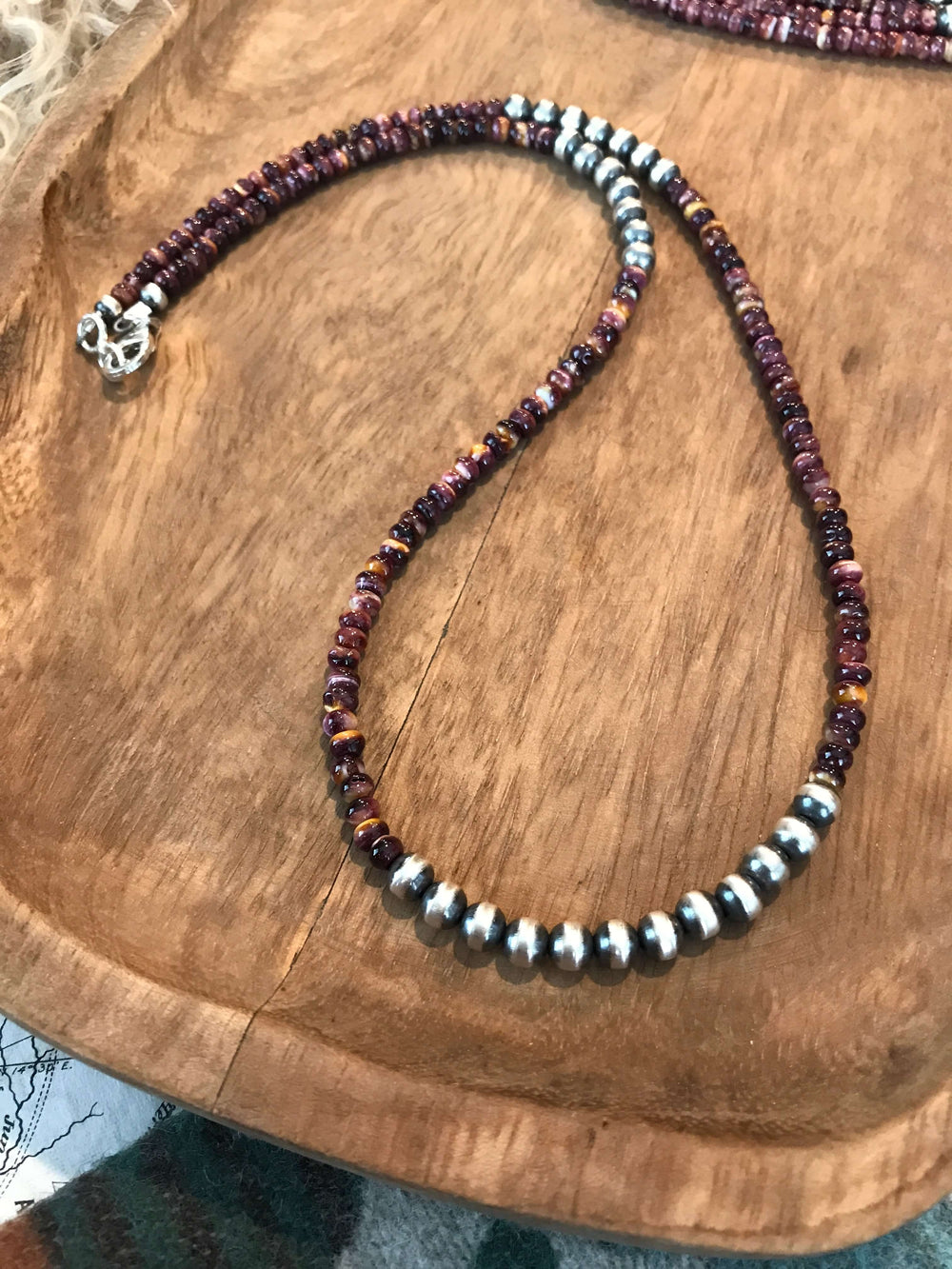 The Vananda Necklace in Purple Spiny, 20"-Necklaces-Calli Co., Turquoise and Silver Jewelry, Native American Handmade, Zuni Tribe, Navajo Tribe, Brock Texas