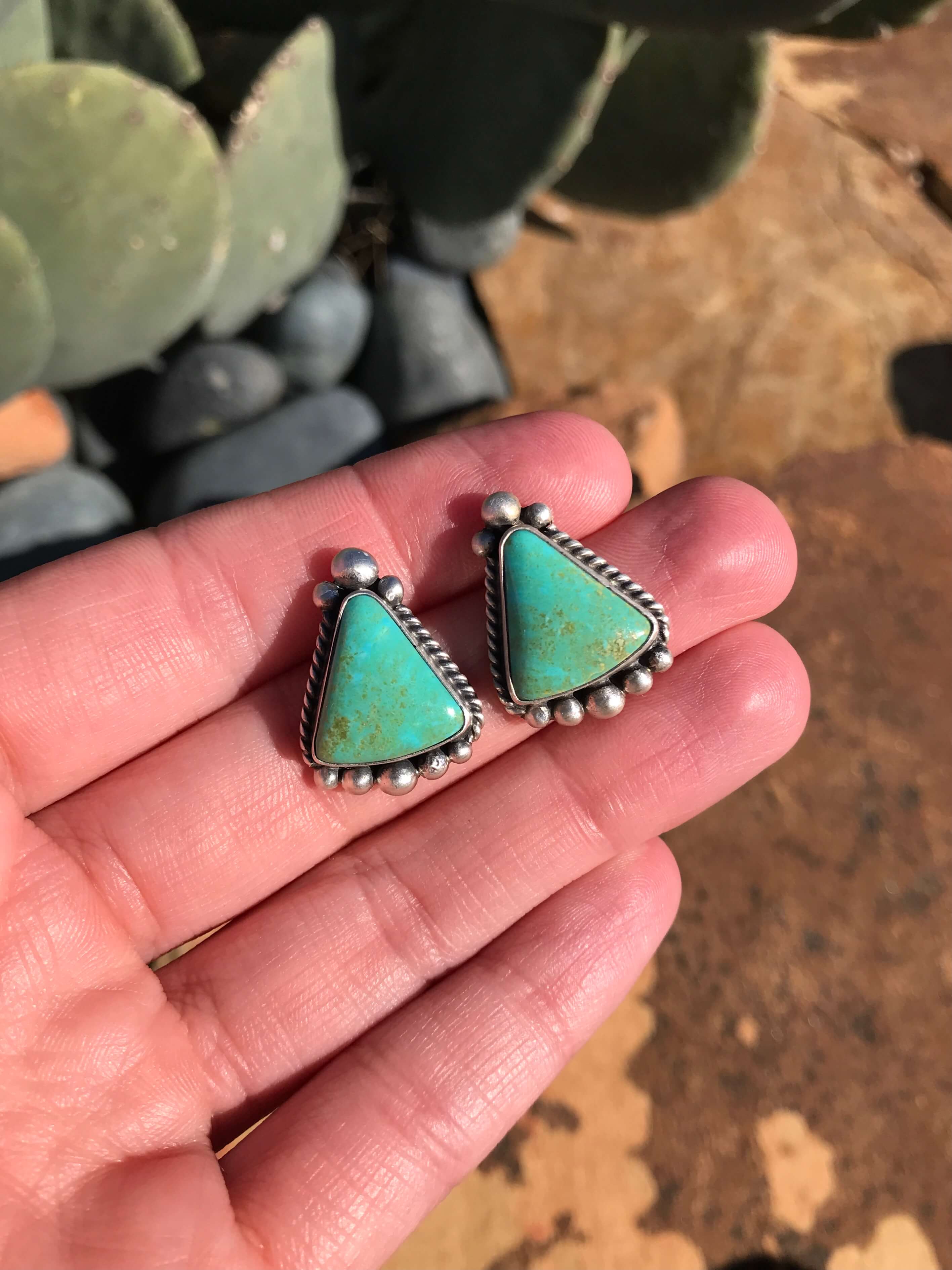 The Turquoise Studs, 7-Earrings-Calli Co., Turquoise and Silver Jewelry, Native American Handmade, Zuni Tribe, Navajo Tribe, Brock Texas